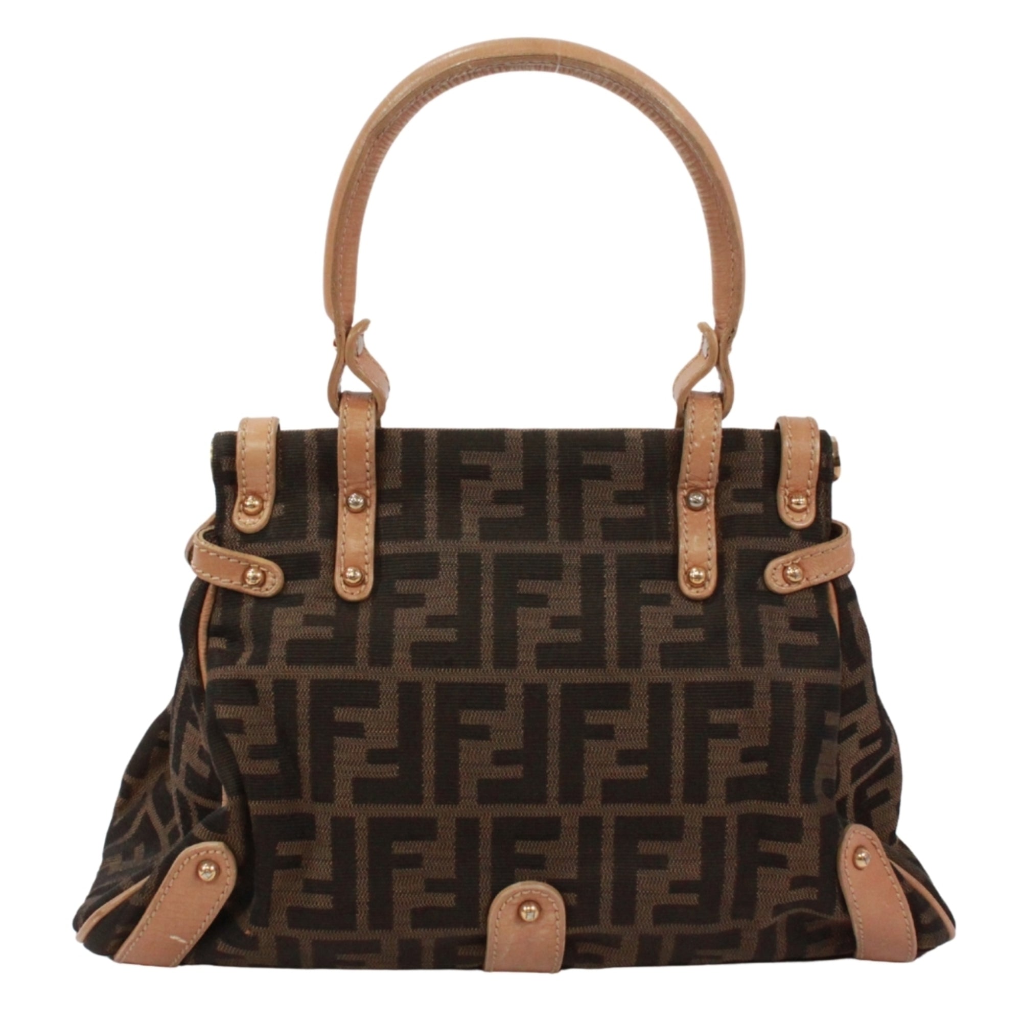 Fendi Beige Brown Canvas Leather Handbag (Pre-Owned)