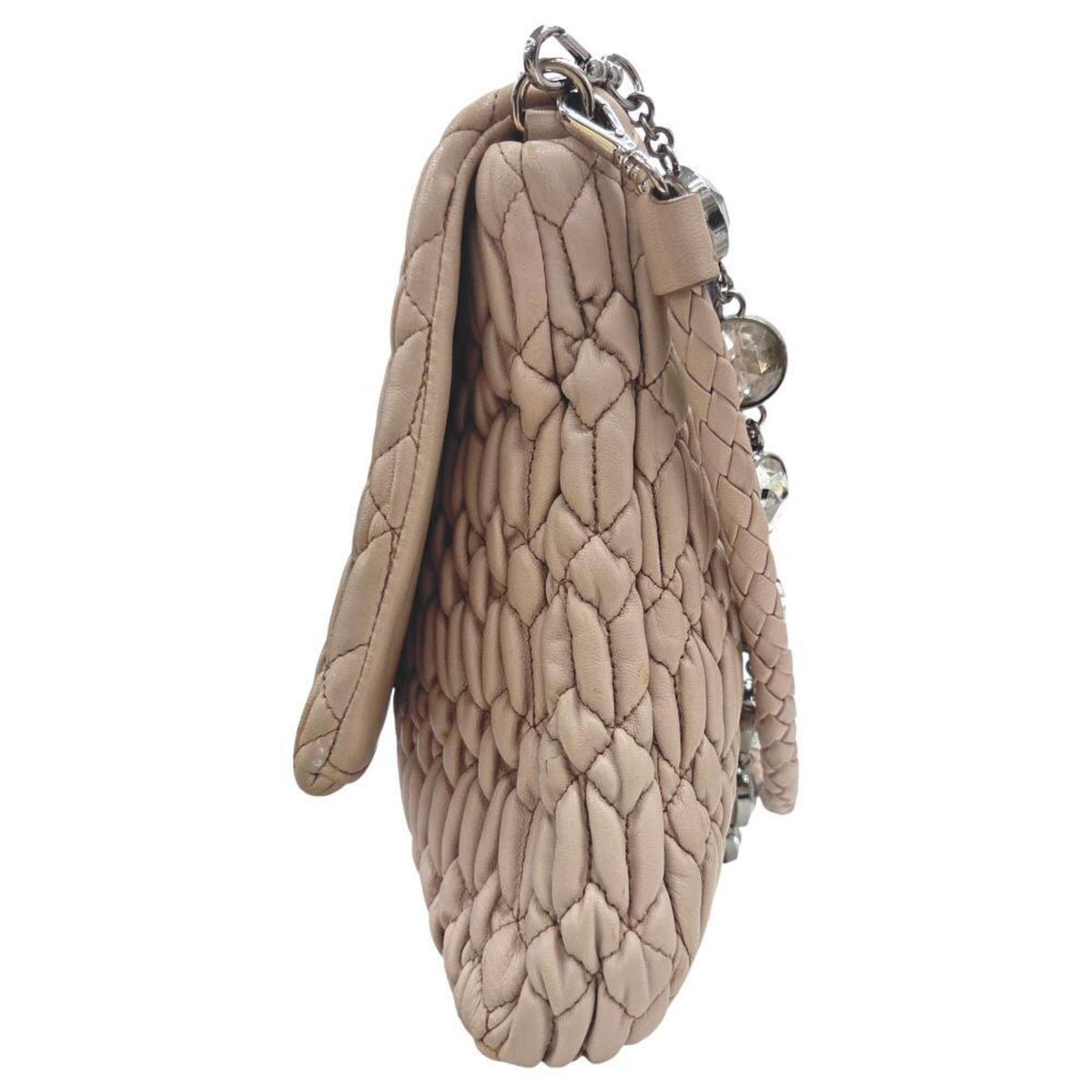 Miu Miu Matelasse Pink Beige Leather Shoulder Bag (Pre-Owned)
