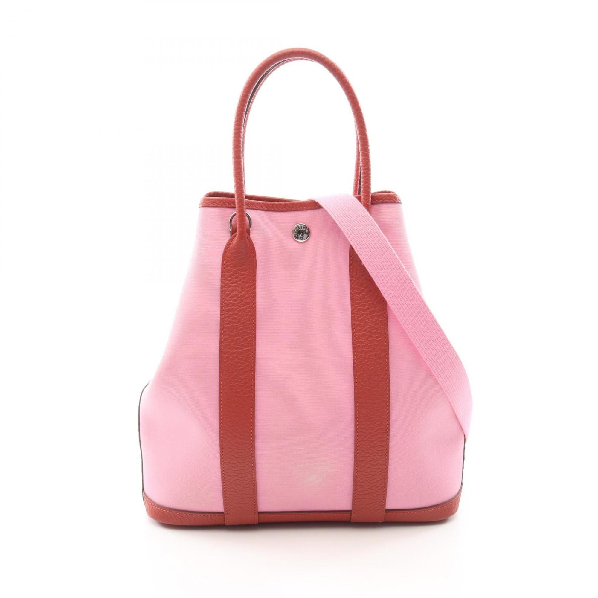 Hermes Bordeaux Pink Toile Officier Country Leather Handbag Tote Bag (Pre-Owned)