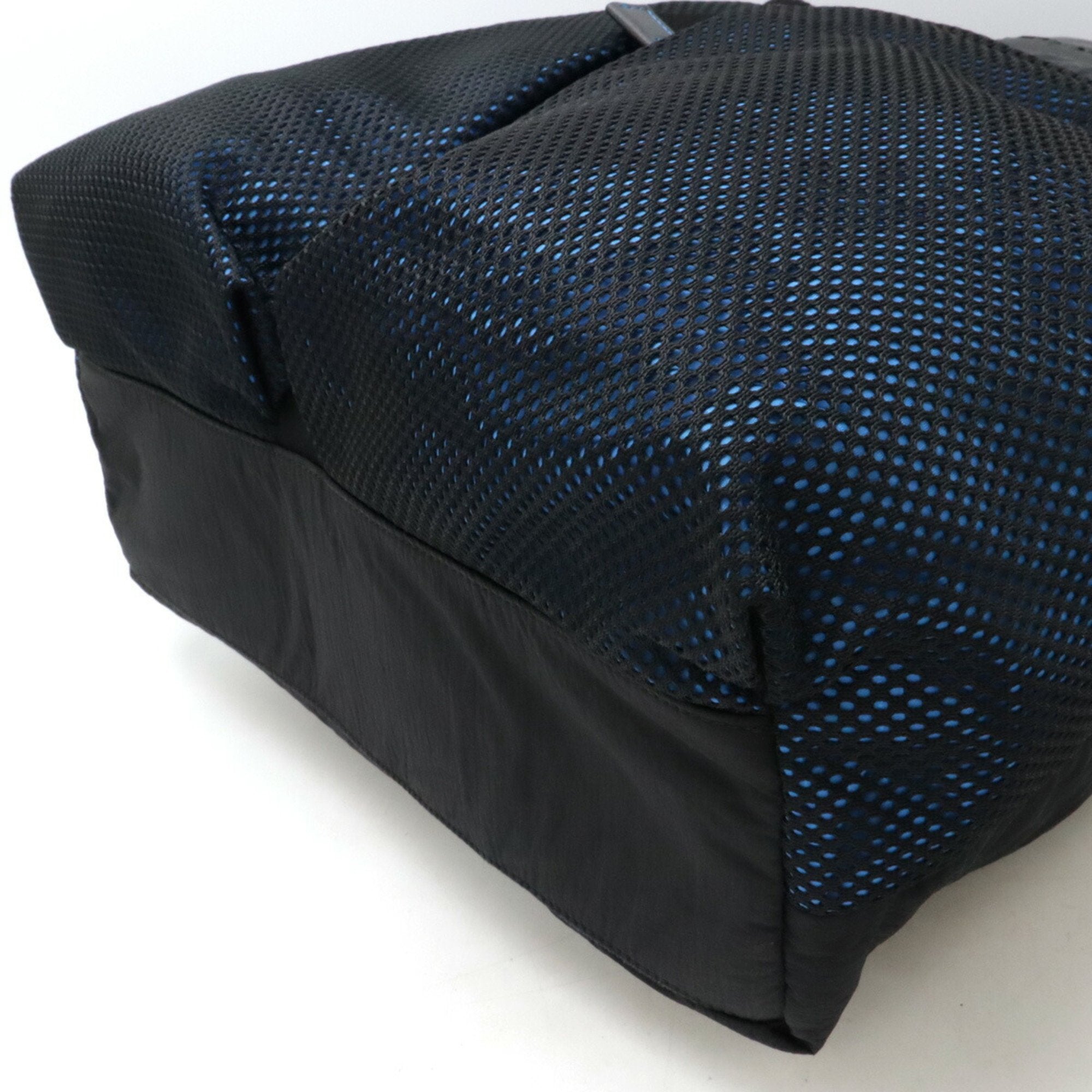 Bottega Veneta Black Blue Nylon Leather Shoulder Bag Tote Bag (Pre-Owned)