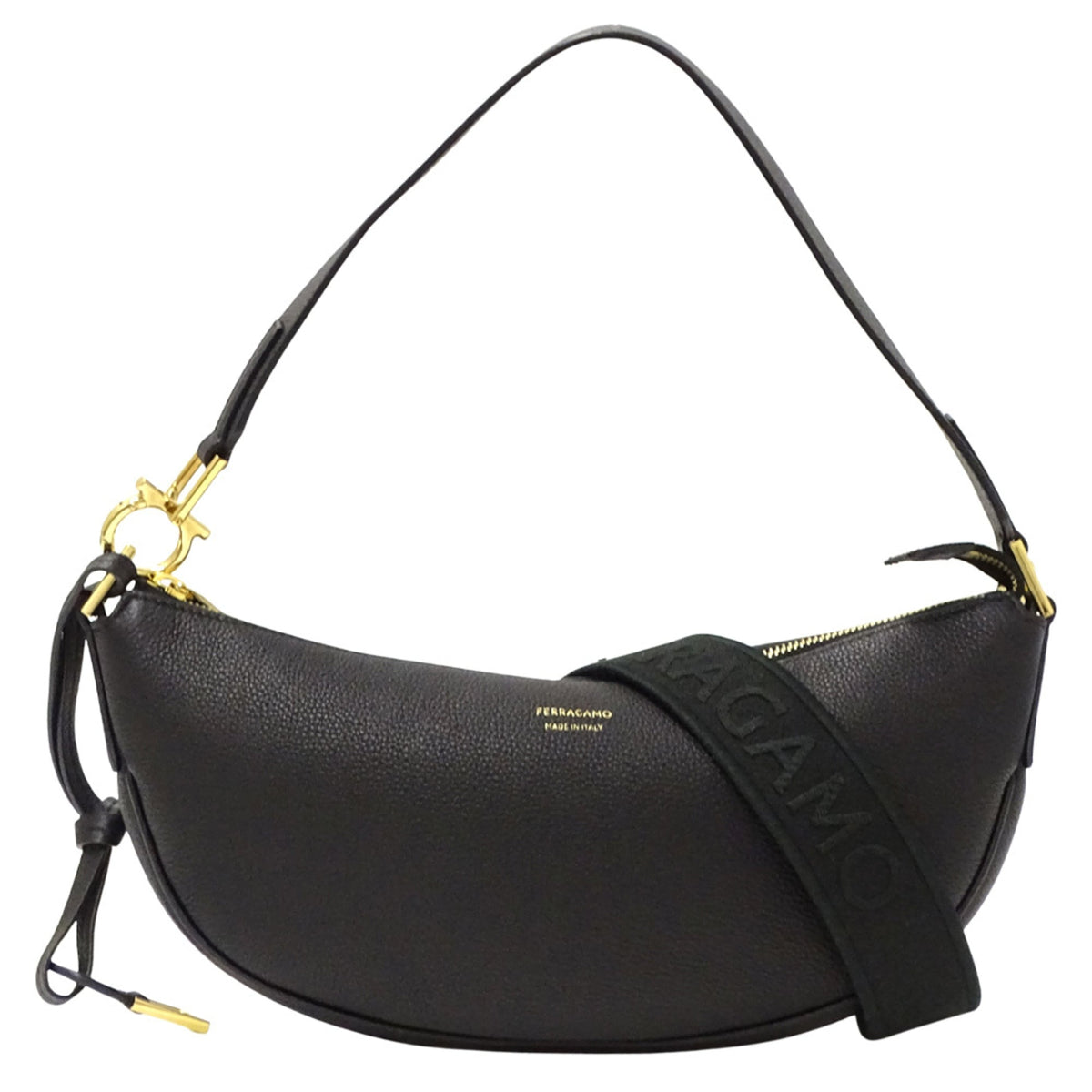 Salvatore Ferragamo Black Leather Handbag Shoulder Bag (Pre-Owned)