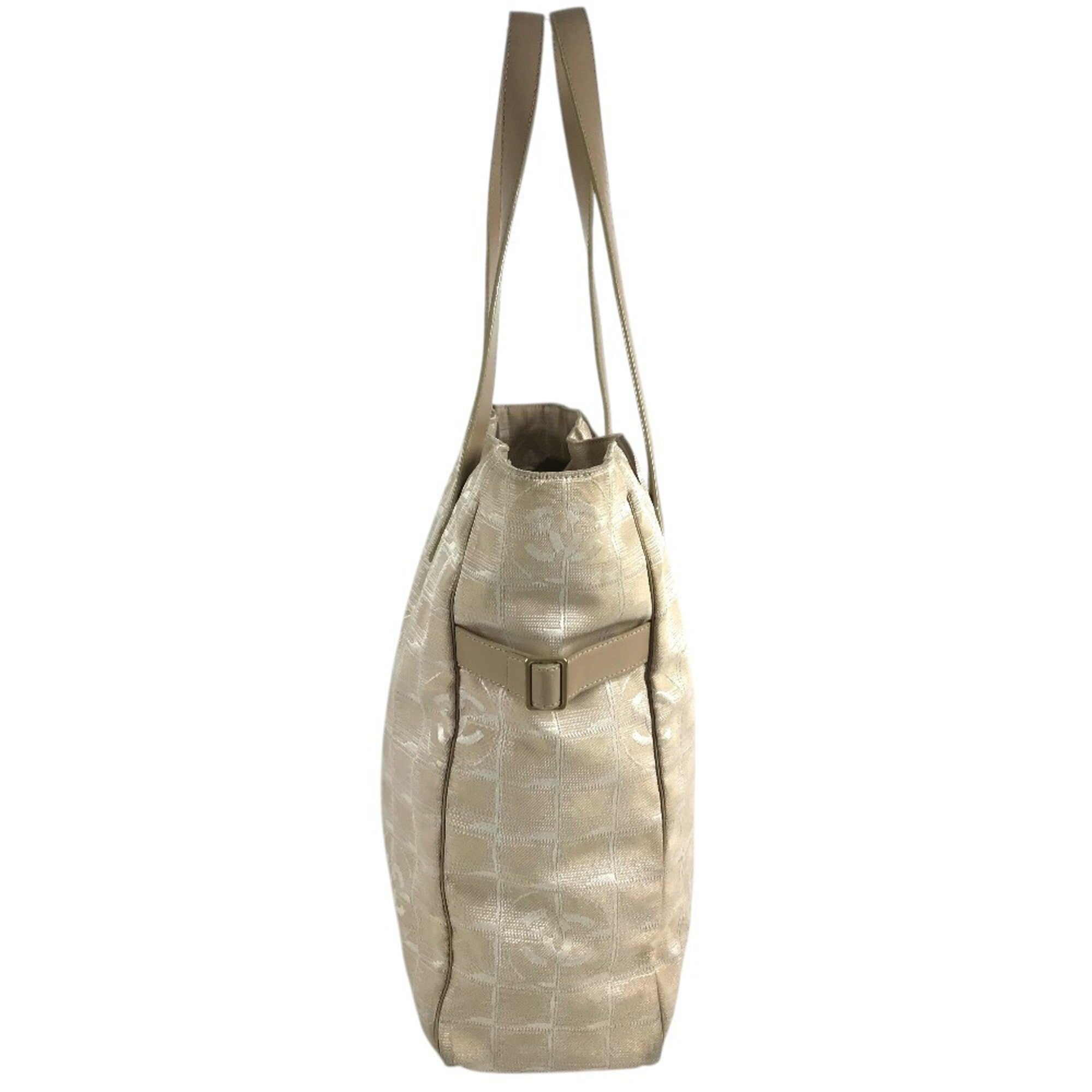Chanel New Travel Line Beige Nylon Leather Tote Bag (Pre-Owned)