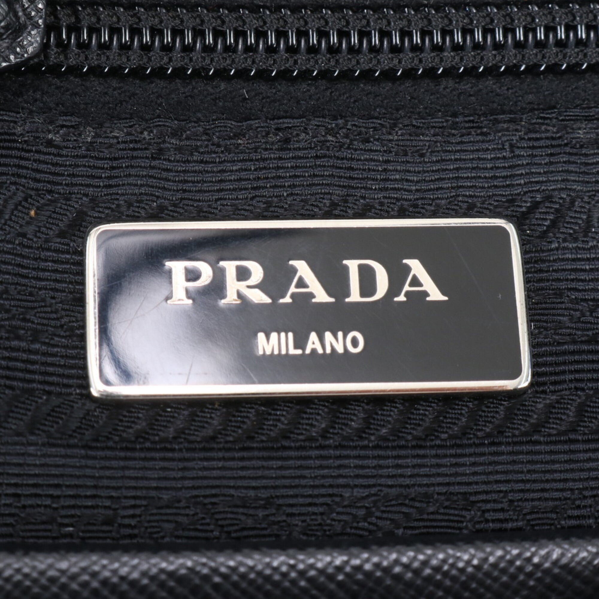 Prada Black White Leather Nylon Backpack Handbag (Pre-Owned)