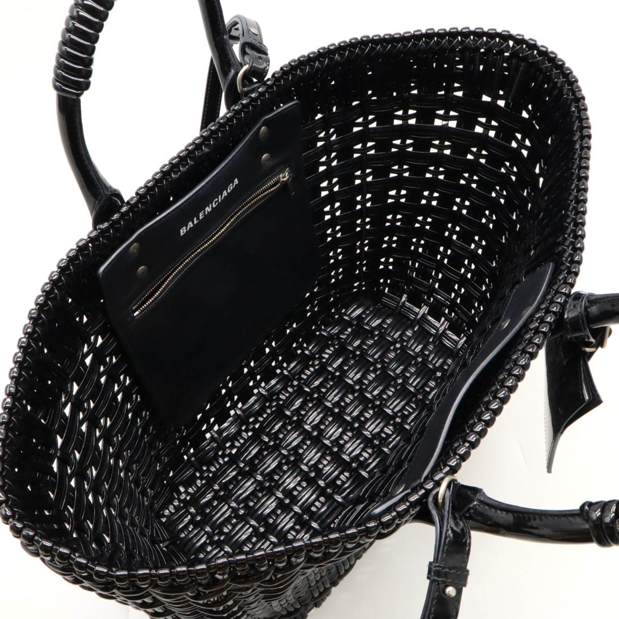 Balenciaga Black Vinyl Basket Handbag Shoulder Bag (Pre-Owned)