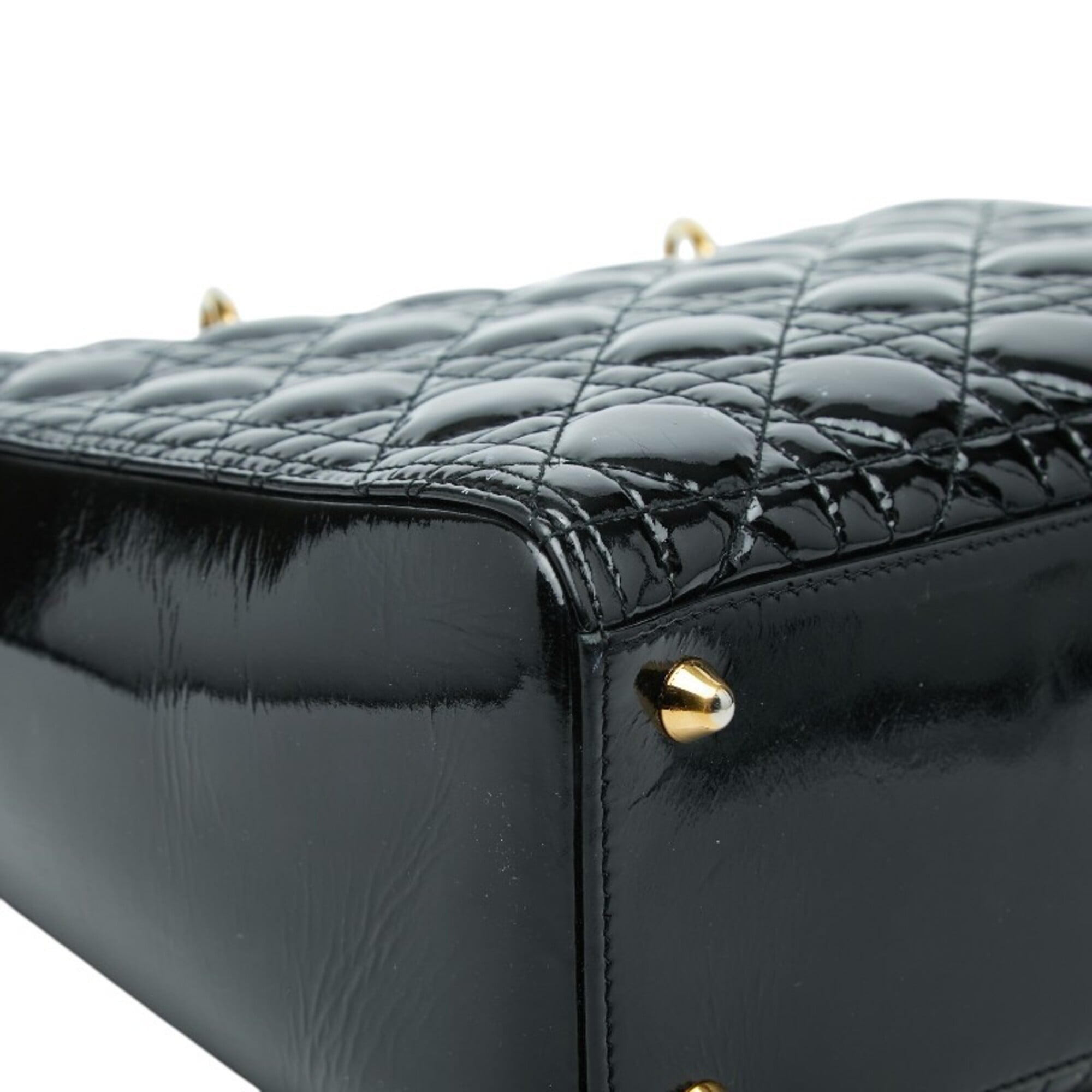 Christian Dior Lady Dior Black Patent Leather Handbag Shoulder Bag (Pre-Owned)