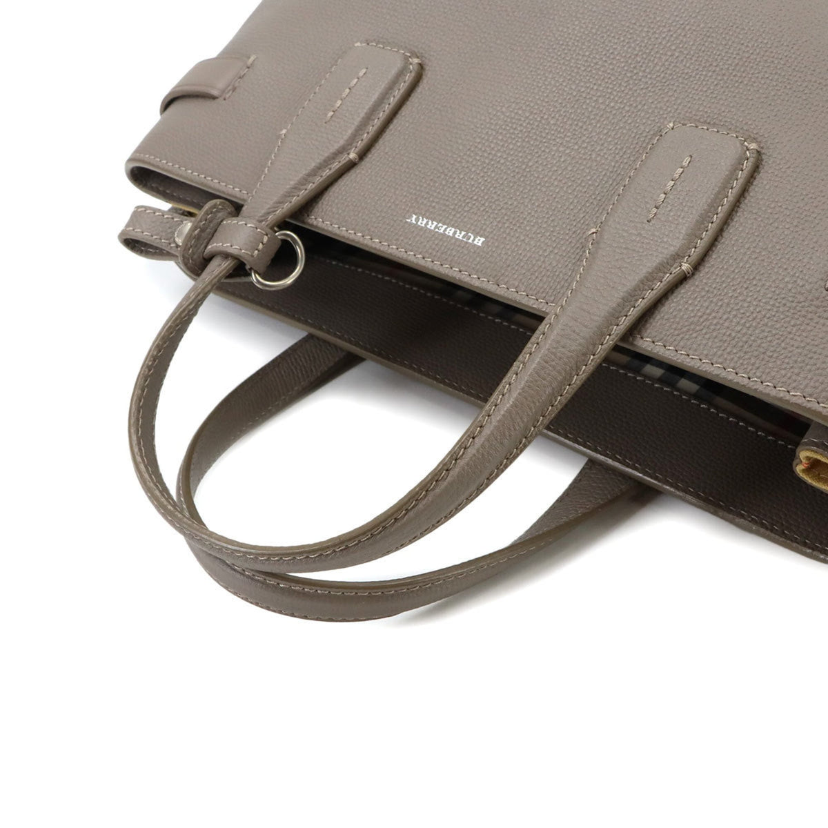 Burberry Beige White Leather Handbag Tote Bag (Pre-Owned)