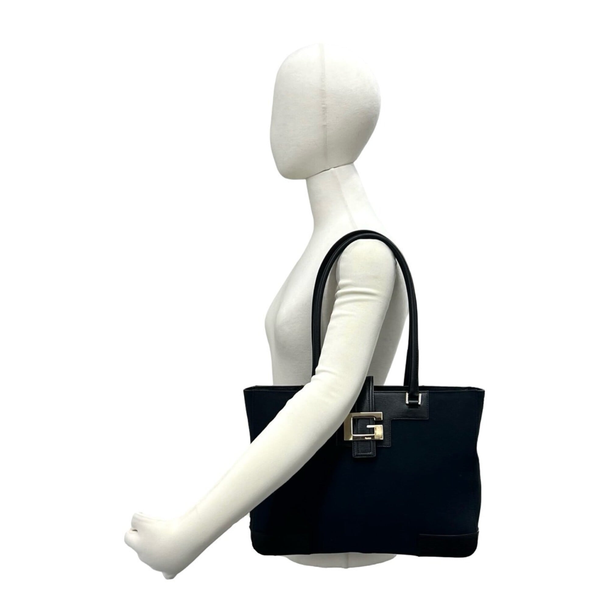 Gucci Black Canvas Leather Handbag Shoulder Bag Tote Bag (Pre-Owned)