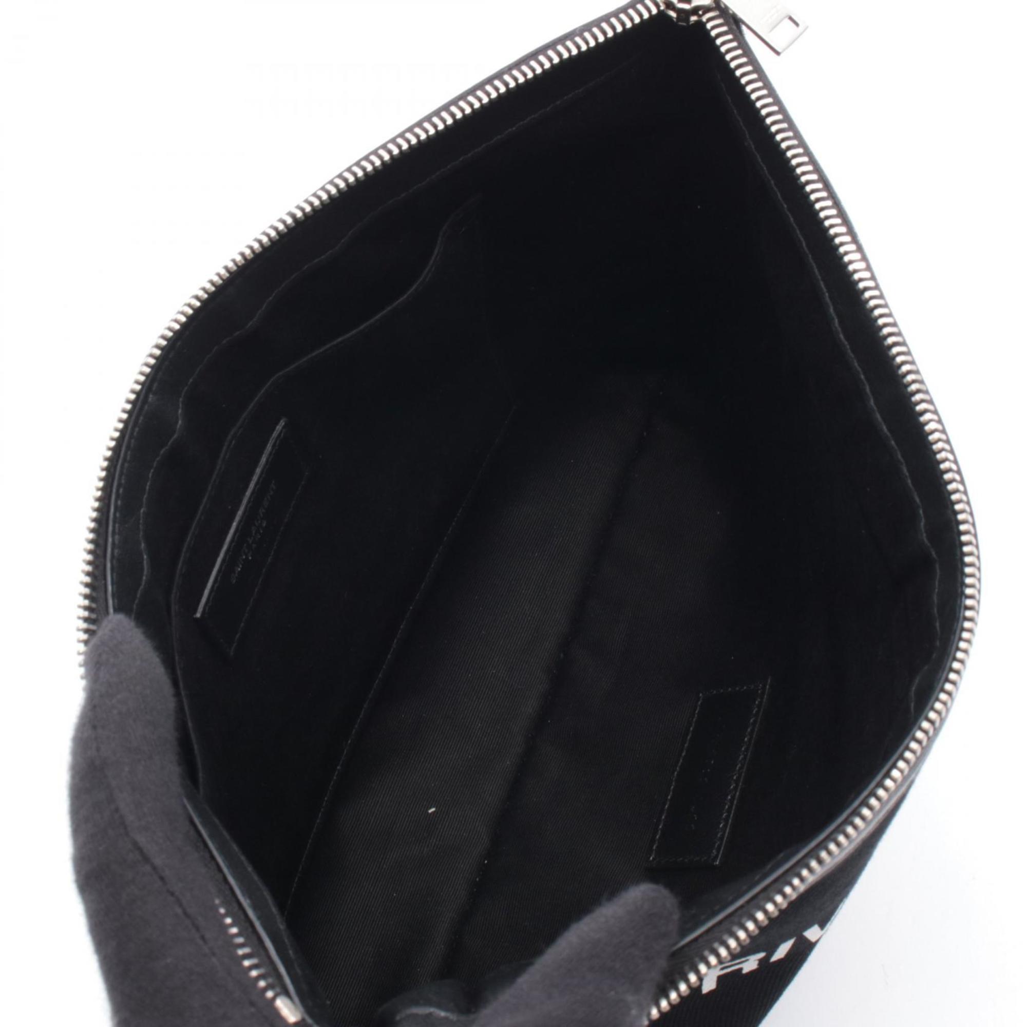 Yves Saint Laurent Black Canvas Leather Clutch Bag Handbag (Pre-Owned)