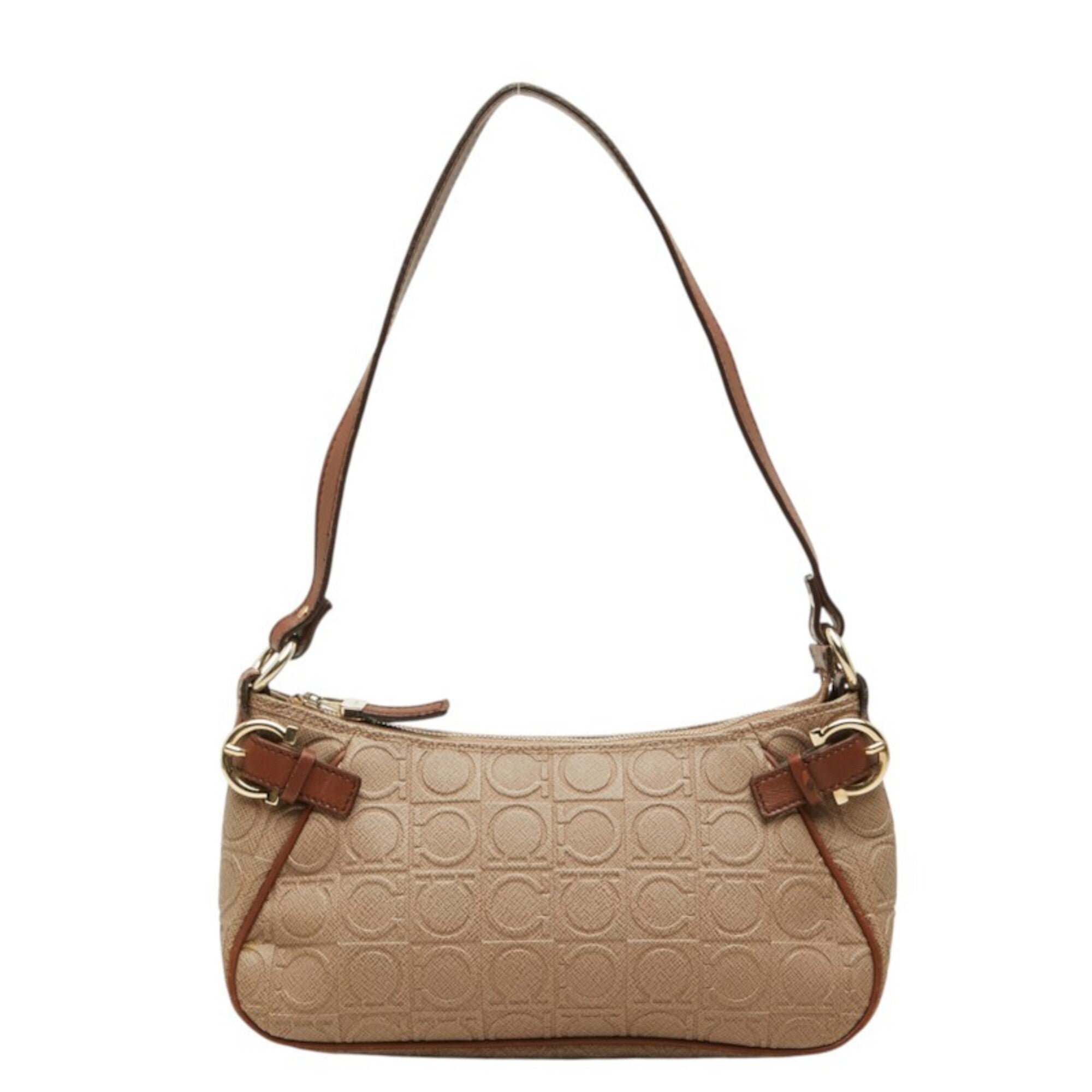 Salvatore Ferragamo Beige Brown Pvc Leather Handbag Shoulder Bag (Pre-Owned)