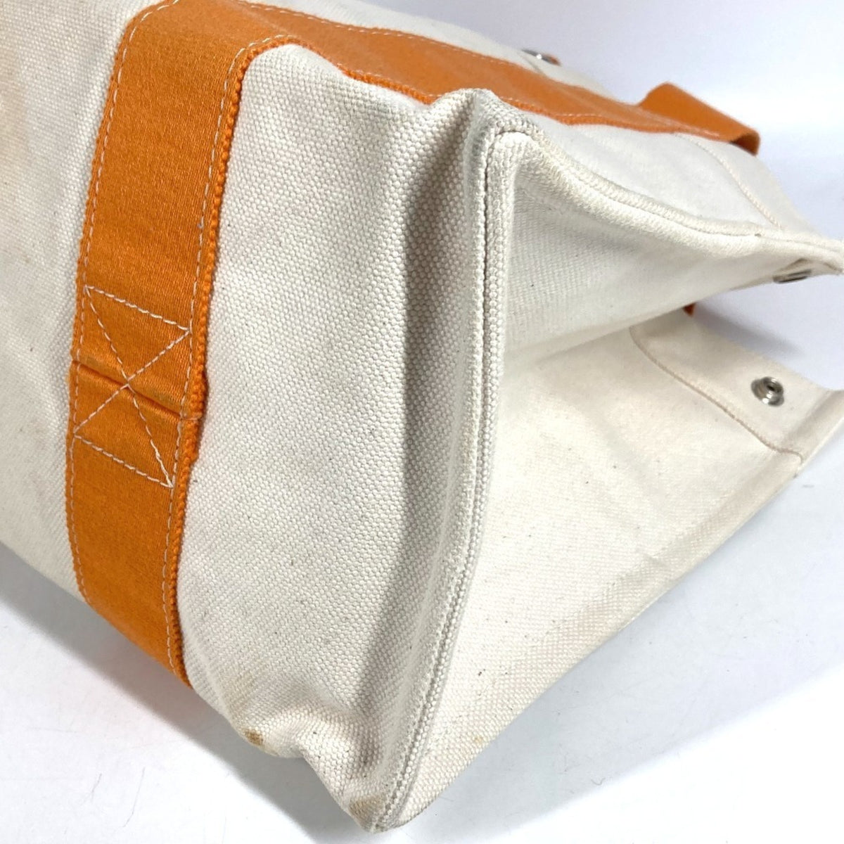 Hermes Beige Orange Canvas Handbag Tote Bag (Pre-Owned)