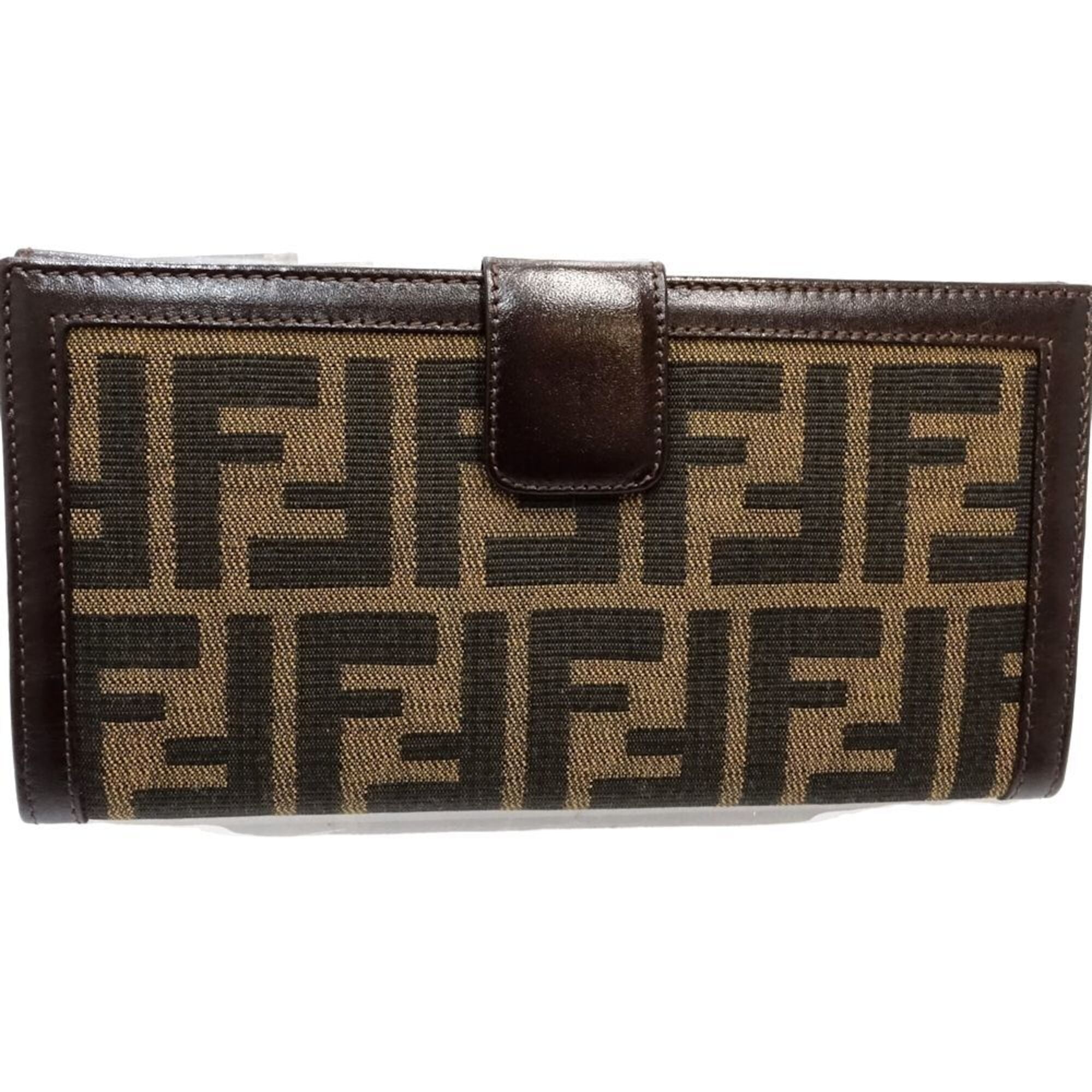 Fendi Zucca Dark Brown Canvas Leather Long Wallet (Bi-Fold) (Pre-Owned)
