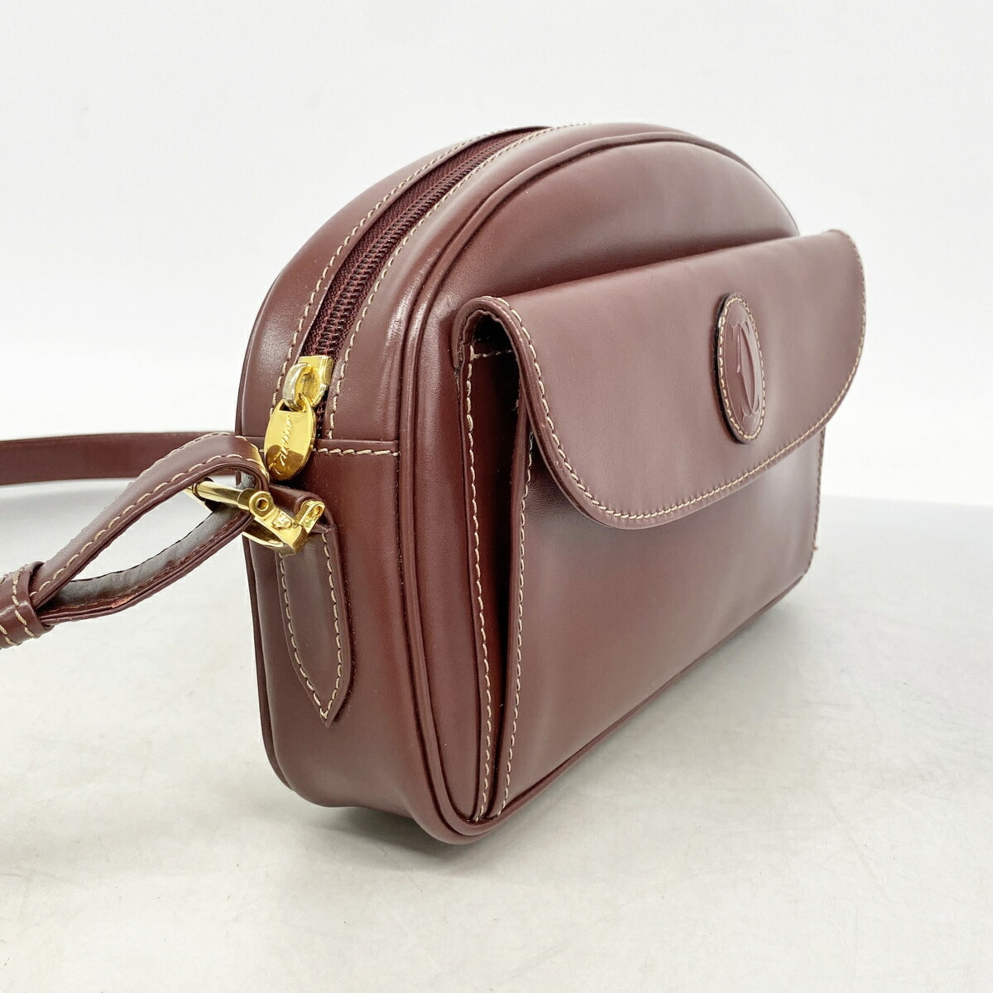 Cartier Bordeaux Leather Shoulder Bag (Pre-Owned)