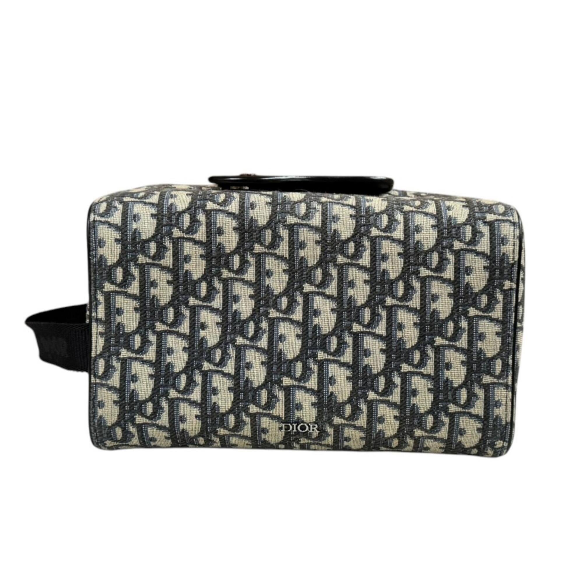 Christian Dior Beige Navy Leather Jacquard Handbag (Pre-Owned)