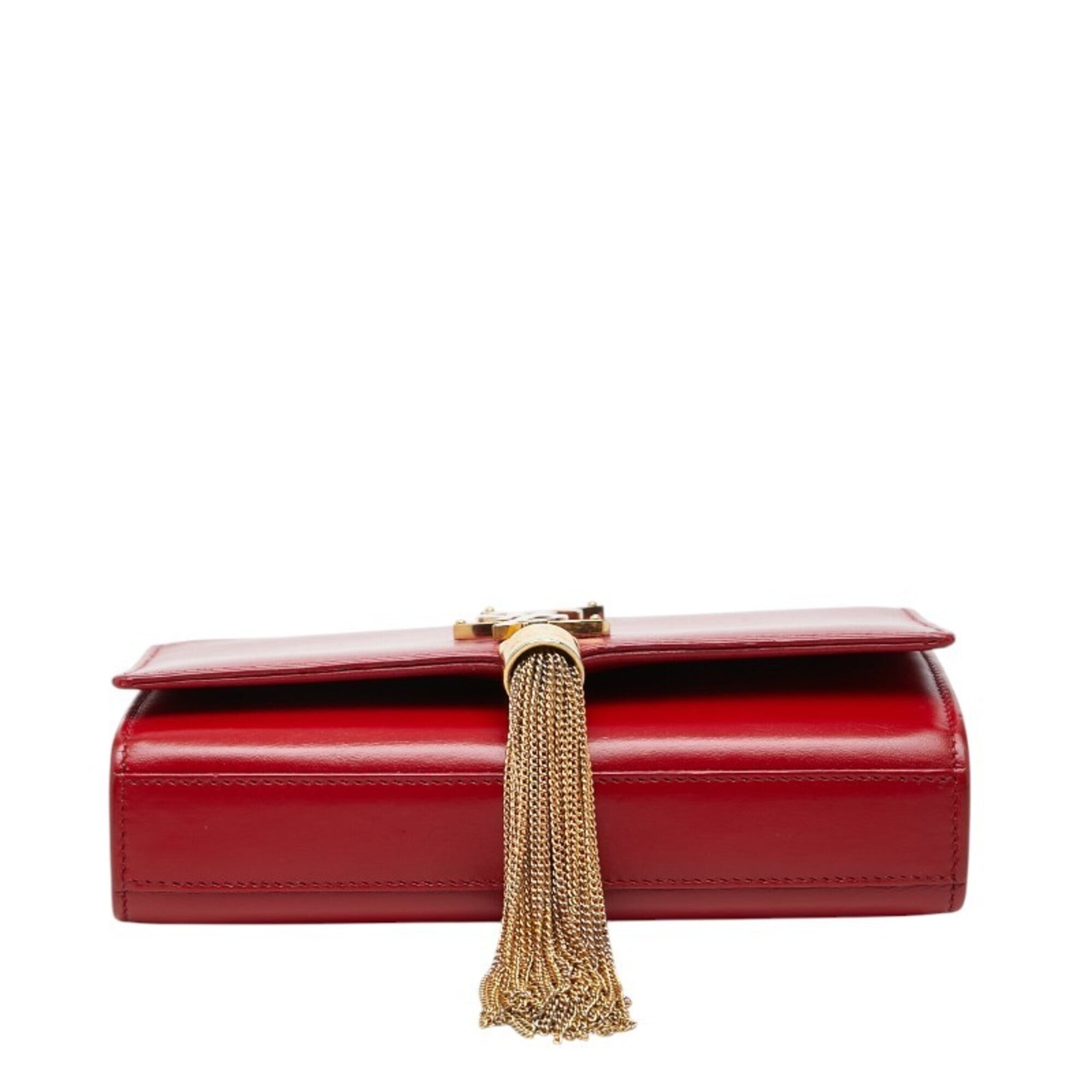 Saint Laurent Gold Red Color Leather Shoulder Bag (Pre-Owned)