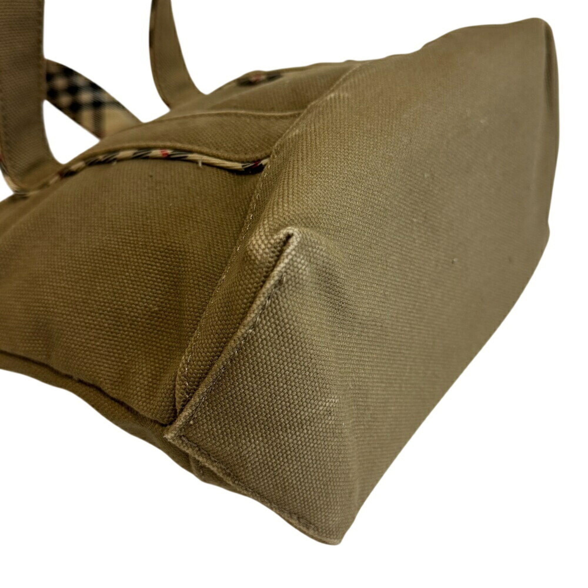 Burberry Green Khaki Canvas Handbag Tote Bag (Pre-Owned)