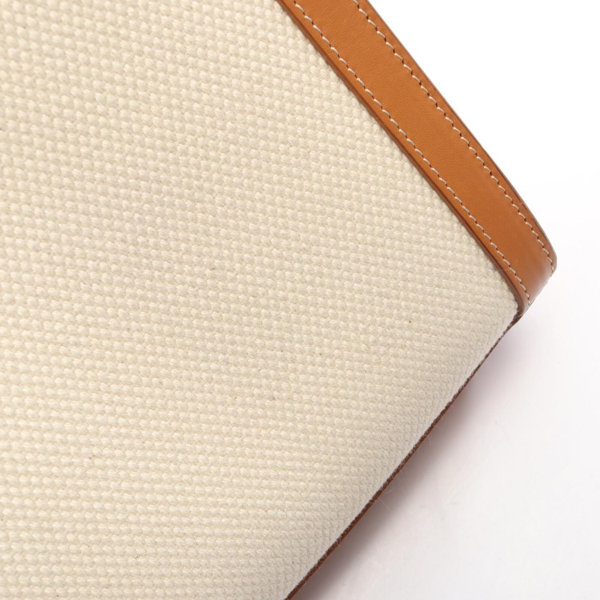 Celine Brown Ivory Canvas Leather Handbag (Pre-Owned)