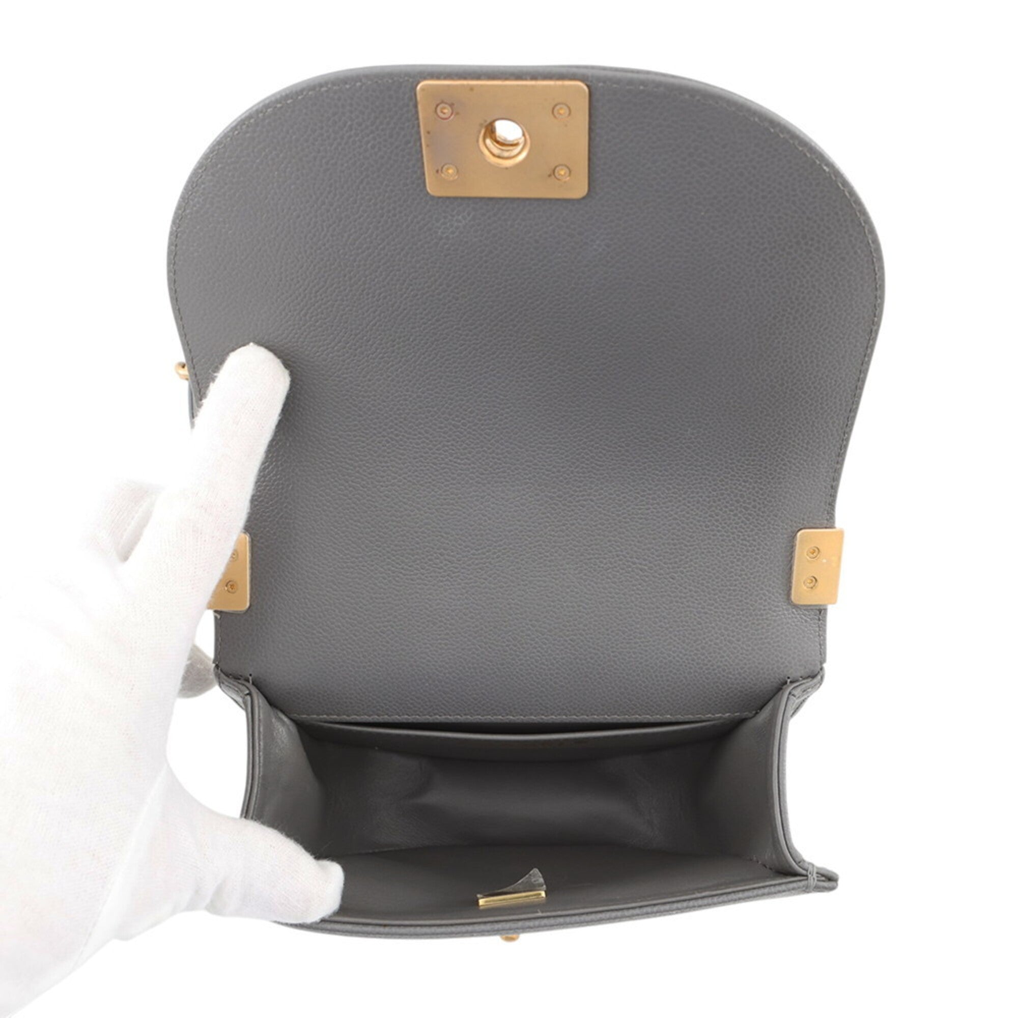 Chanel Gray Grained Calfskin Handbag Shoulder Bag (Pre-Owned)