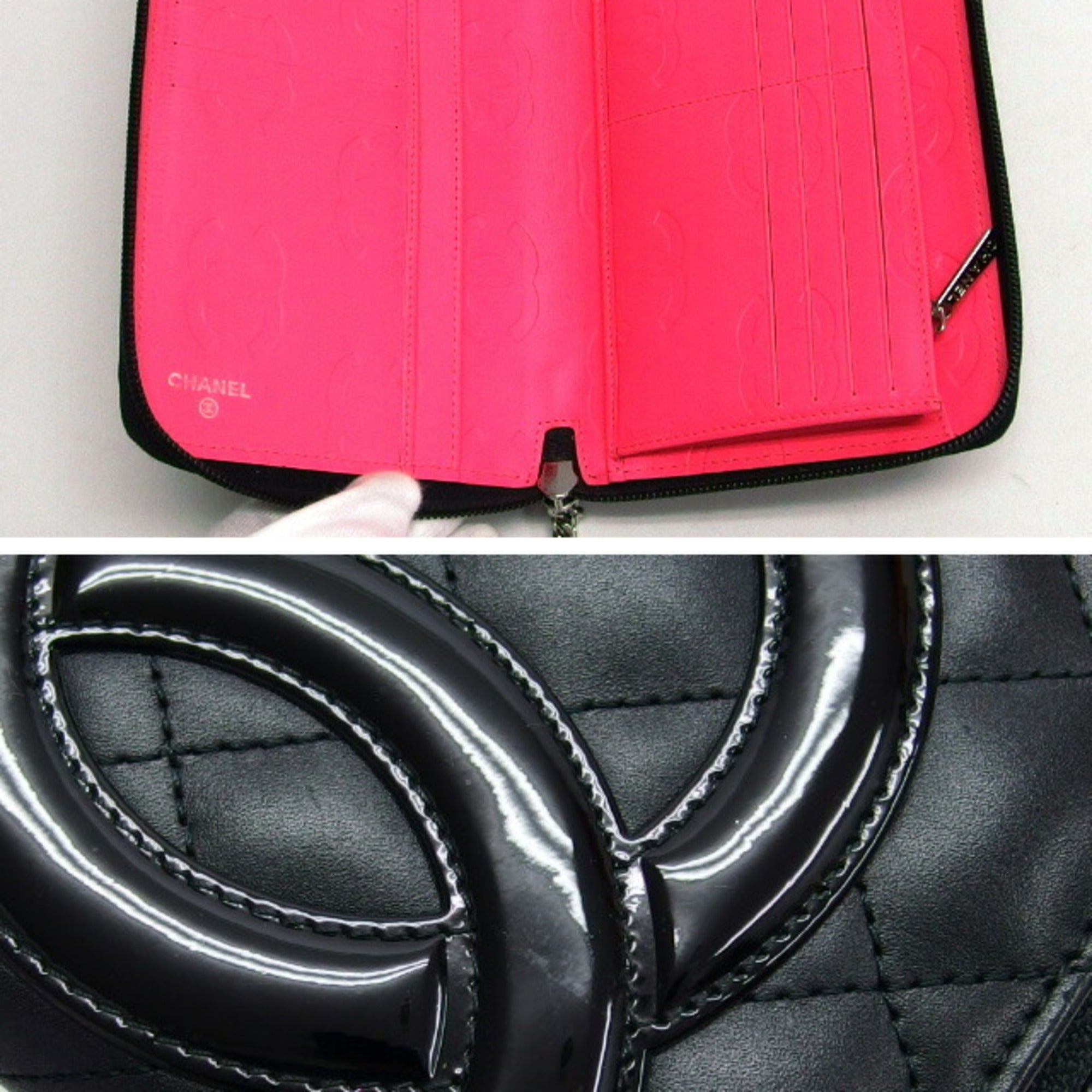 Chanel Black Pink Leather Long Wallet (Bi-Fold) (Pre-Owned)