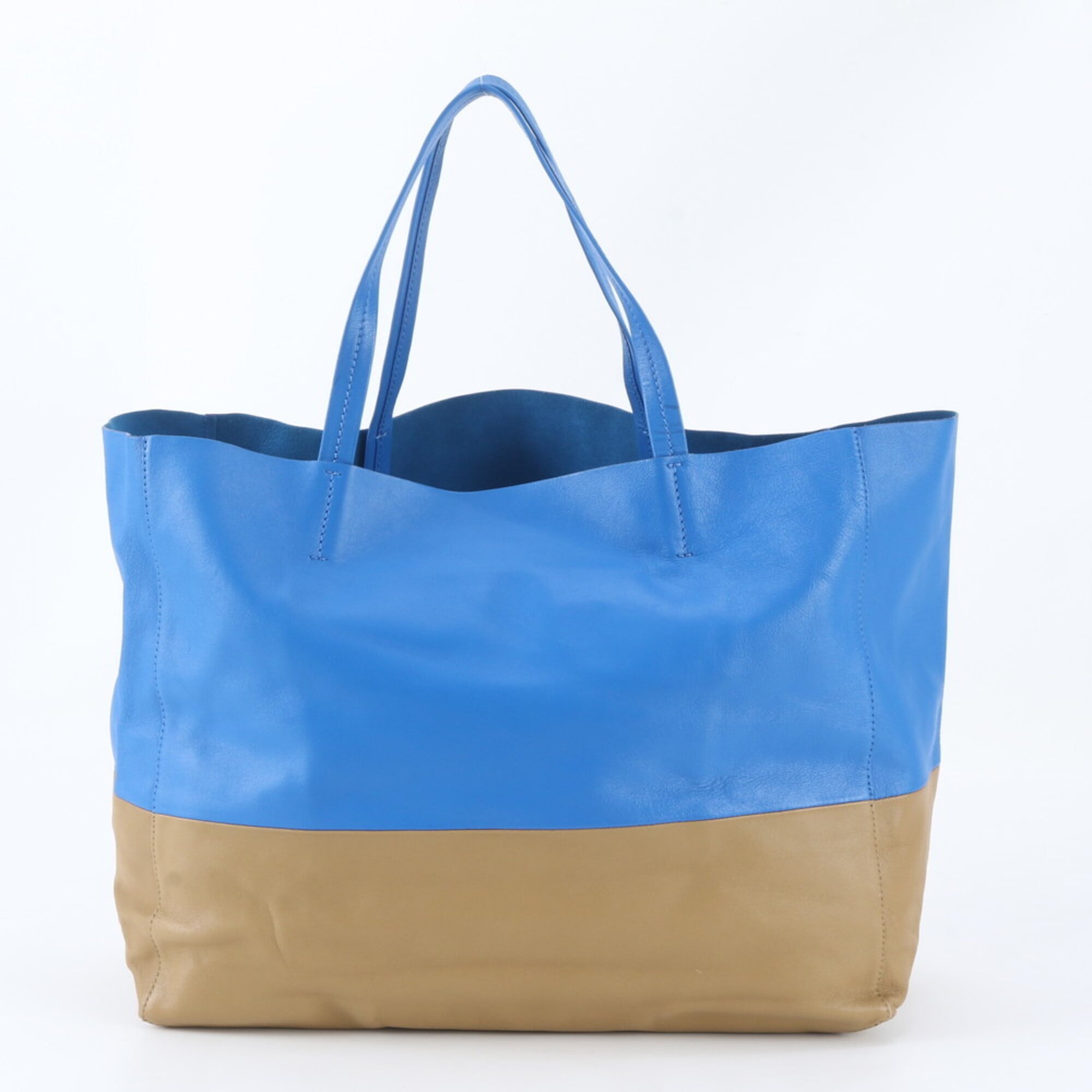 Celine Cabas Blue Brown Leather Handbag Tote Bag (Pre-Owned)