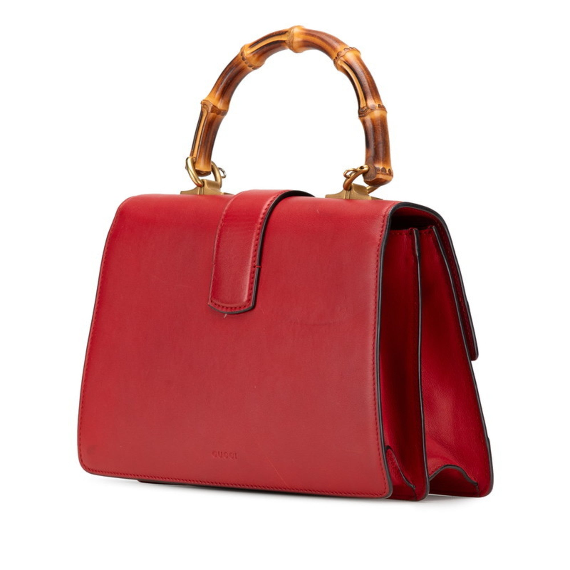 Gucci Red Color Leather Handbag Shoulder Bag (Pre-Owned)