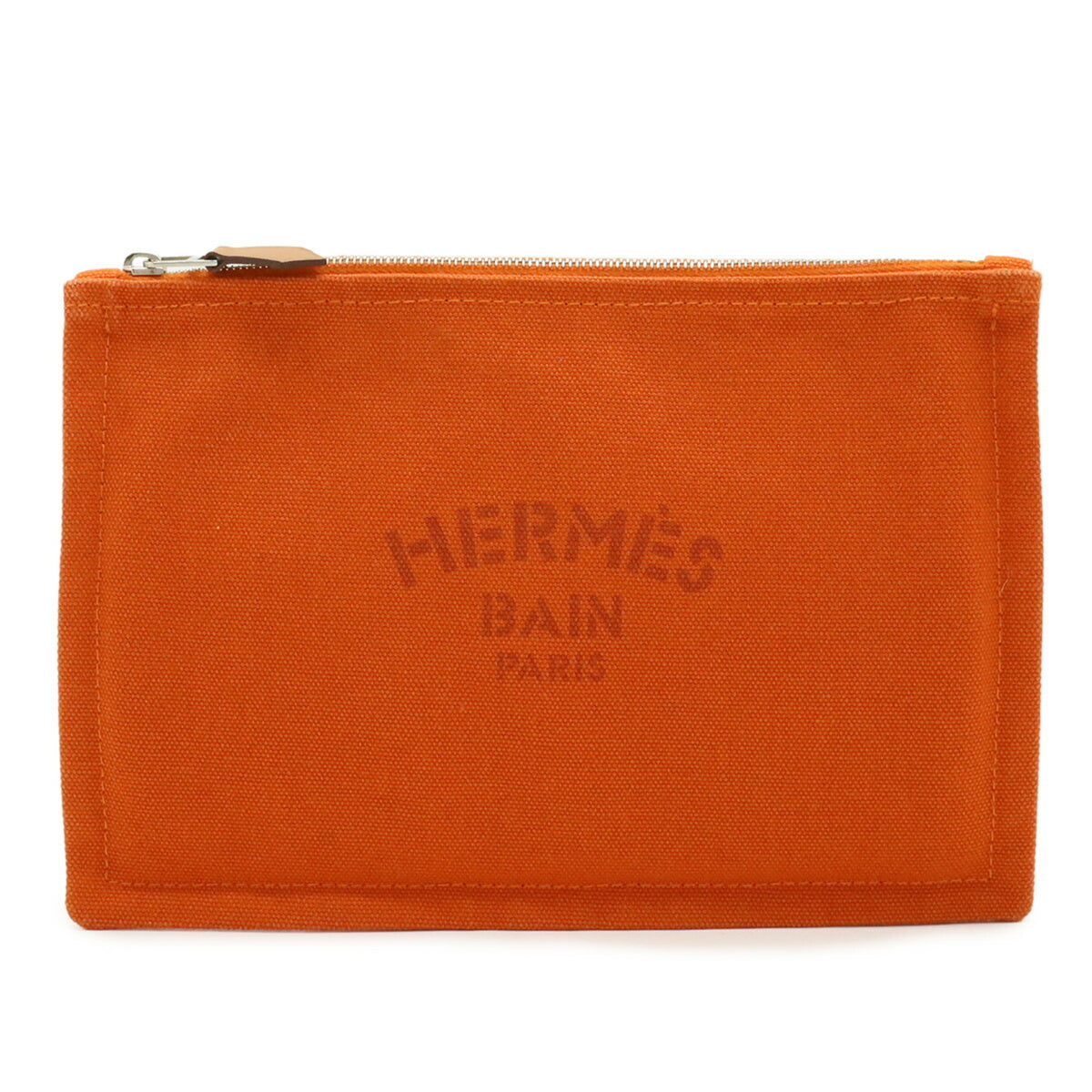 Hermes Orange Canvas Leather Pouch (Pre-Owned)