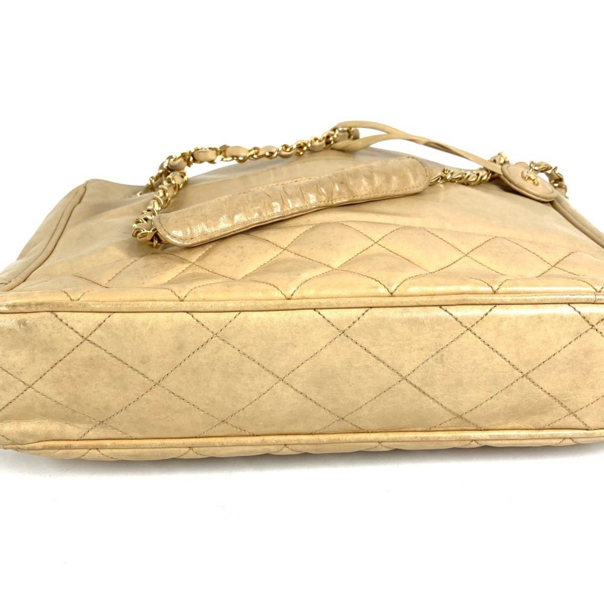 Chanel Beige Leather Shoulder Bag Tote Bag (Pre-Owned)