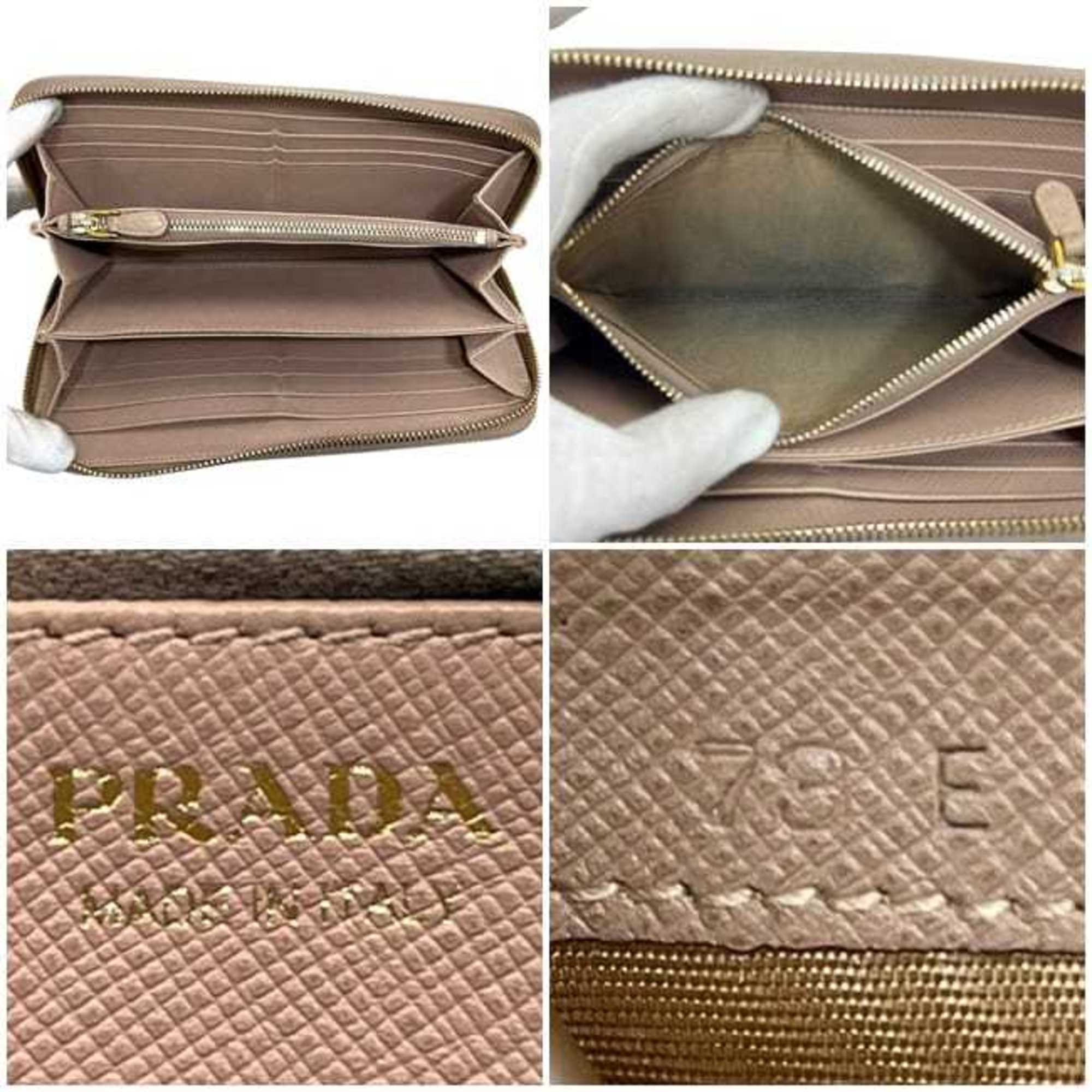 Prada Pink Beige Saffiano Metal Long Wallet (Bi-Fold) (Pre-Owned)