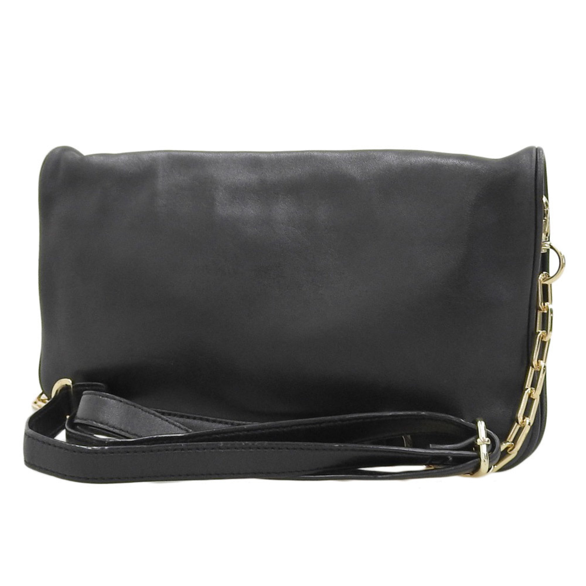 Tory Burch Black Leather Clutch Bag Shoulder Bag (Pre-Owned)