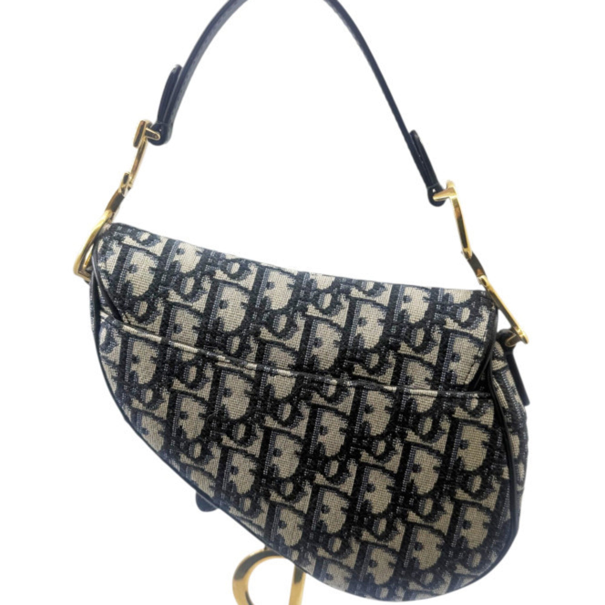 Christian Dior Navy Canvas Leather Handbag Saddle Bag (Pre-Owned)