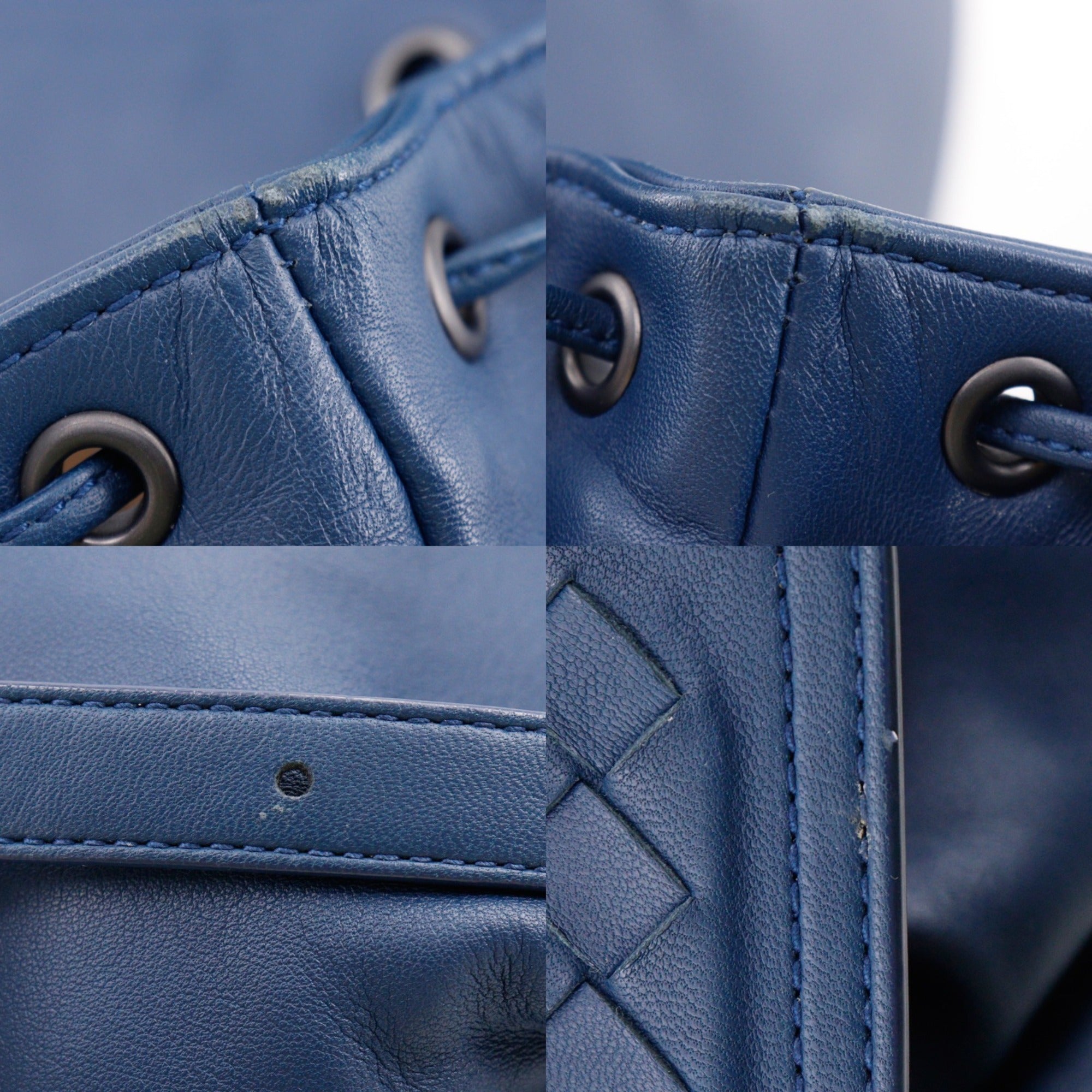Bottega Veneta Intrecciato Blue Leather Backpack (Pre-Owned)