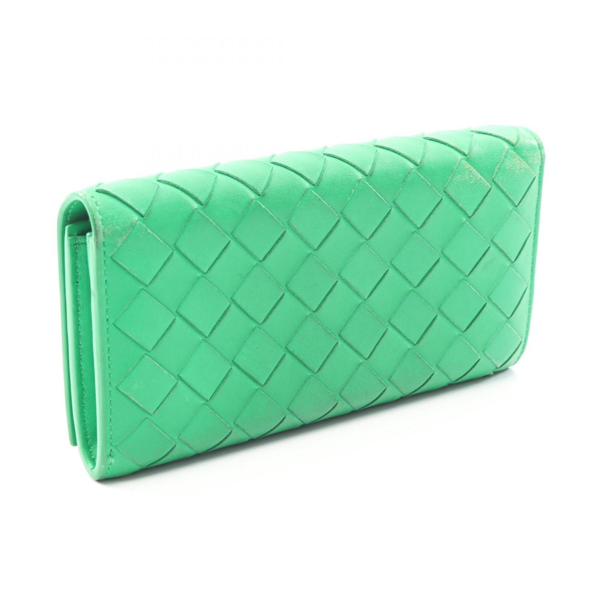 Bottega Veneta Green Leather Long Wallet (Bi-Fold) (Pre-Owned)