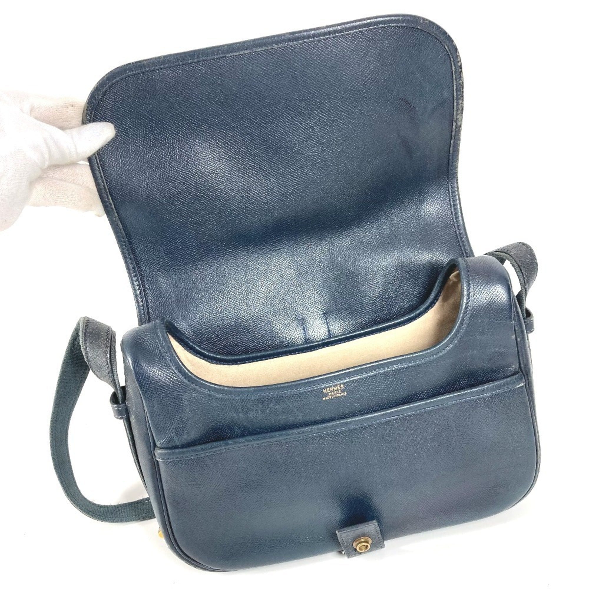 Hermes Navy Leather Shoulder Bag (Pre-Owned)