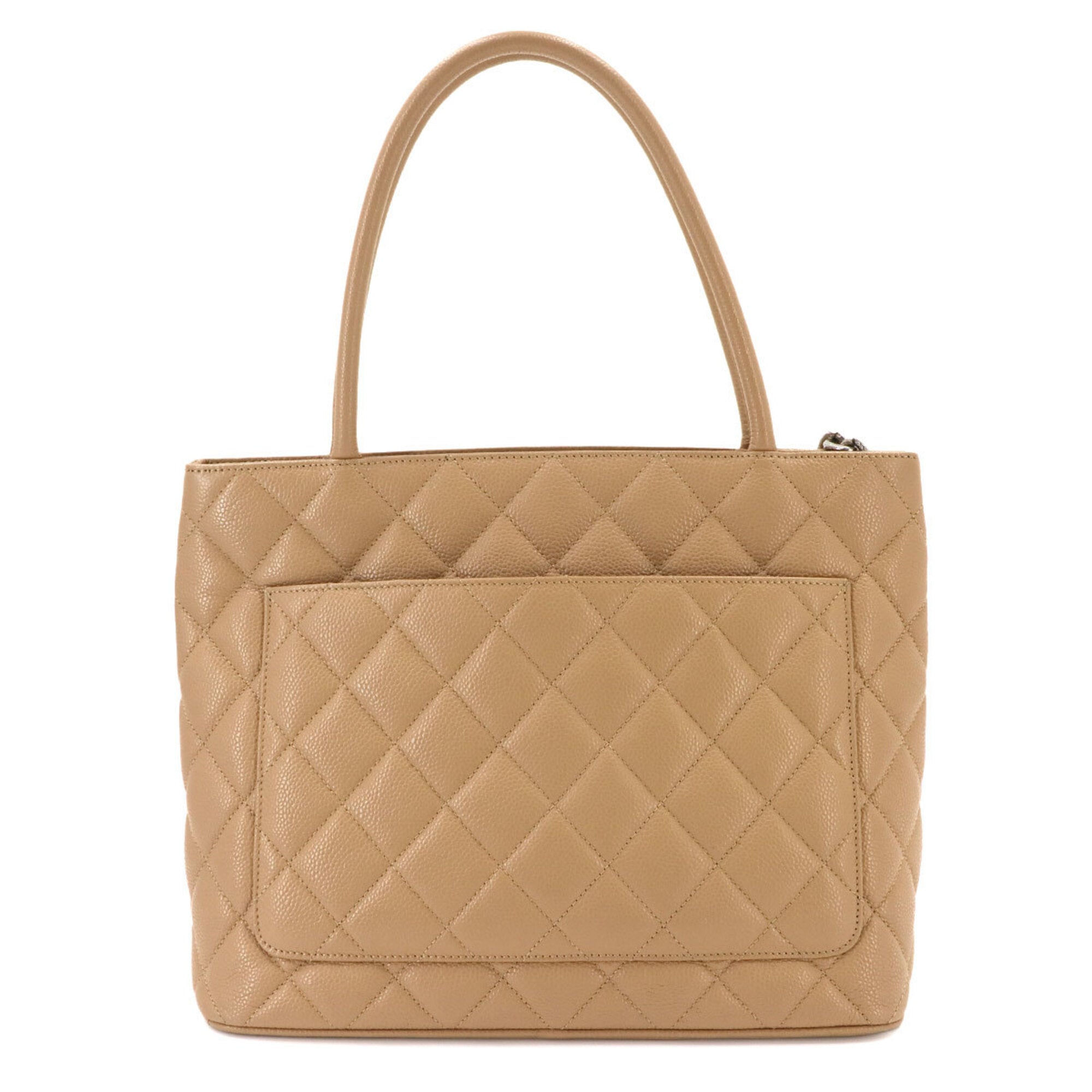 Chanel Beige Grained Calfskin Handbag Tote Bag (Pre-Owned)