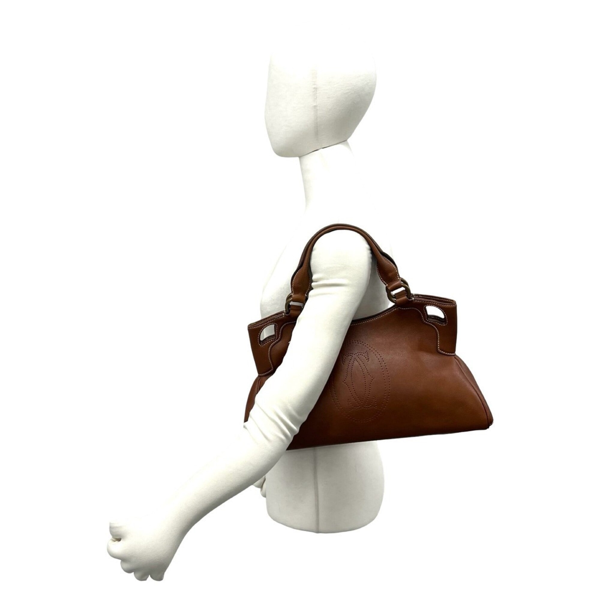 Cartier Brown Leather Boston Bag Handbag Tote Bag (Pre-Owned)