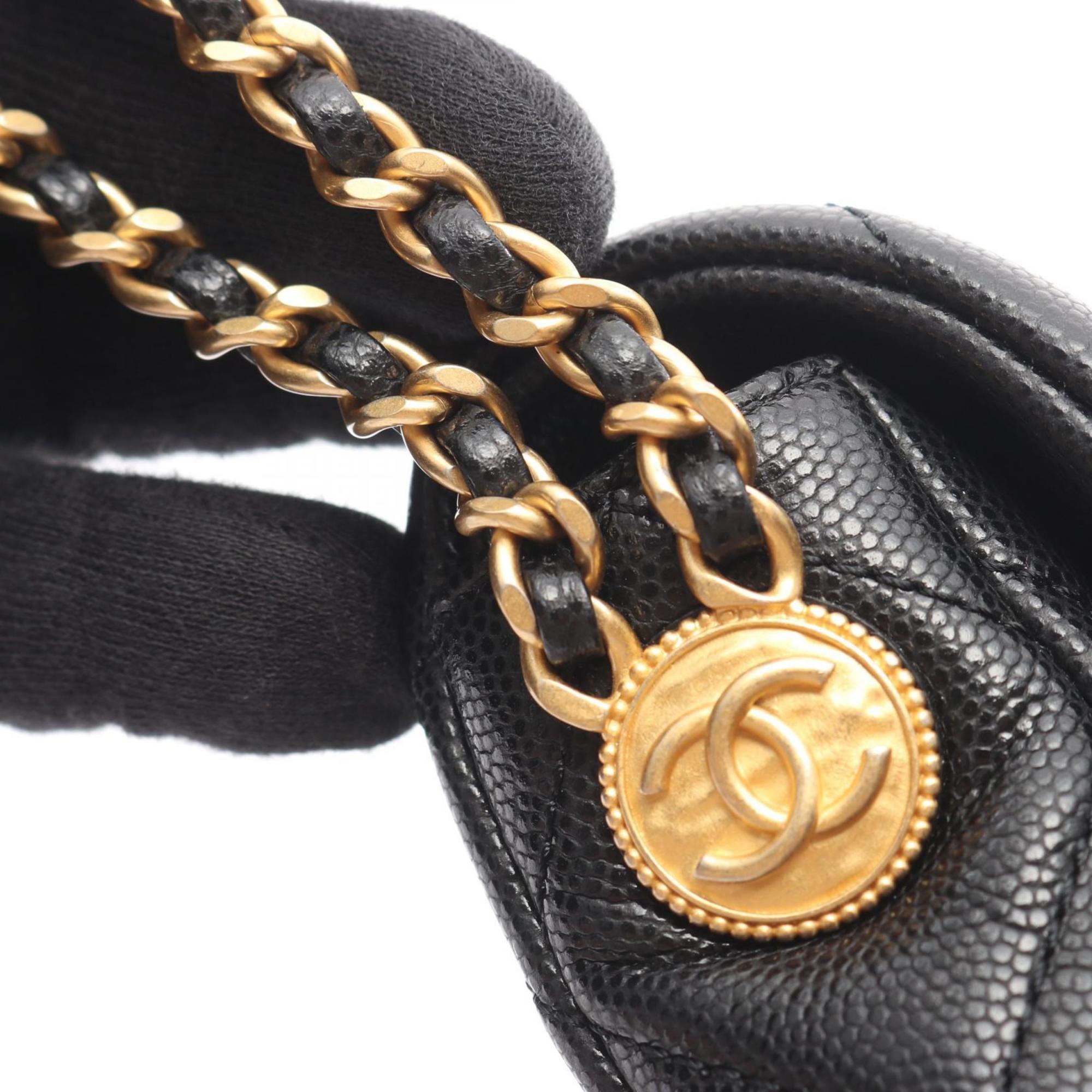 Chanel Black Leather Handbag Shoulder Bag (Pre-Owned)