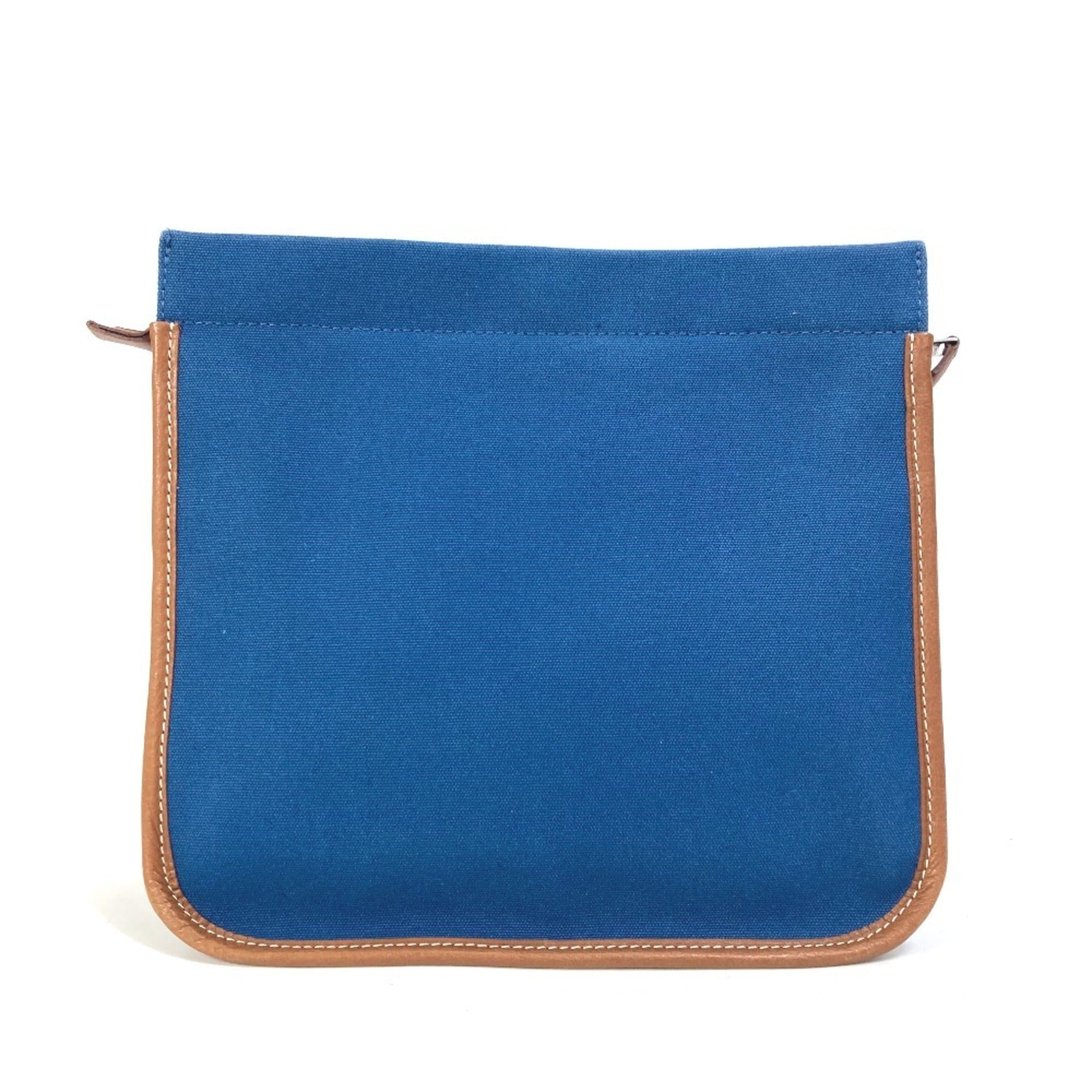 Hermes Brown Navy Canvas Leather Clutch Bag Pouch (Pre-Owned)