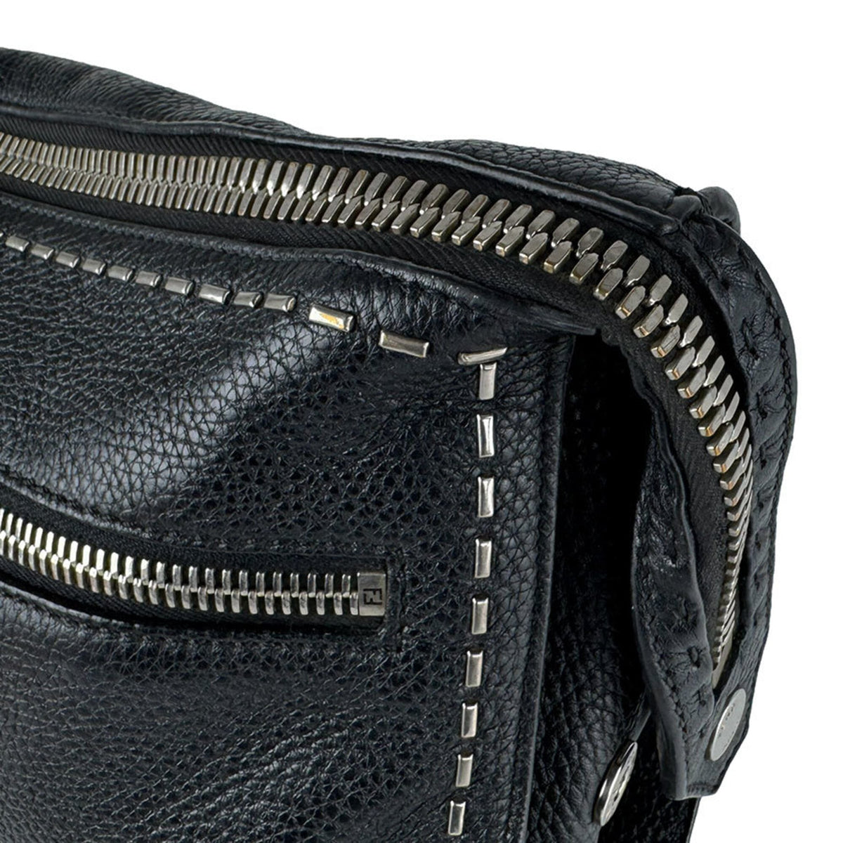 Fendi Black Leather Messenger Bag Shoulder Bag (Pre-Owned)