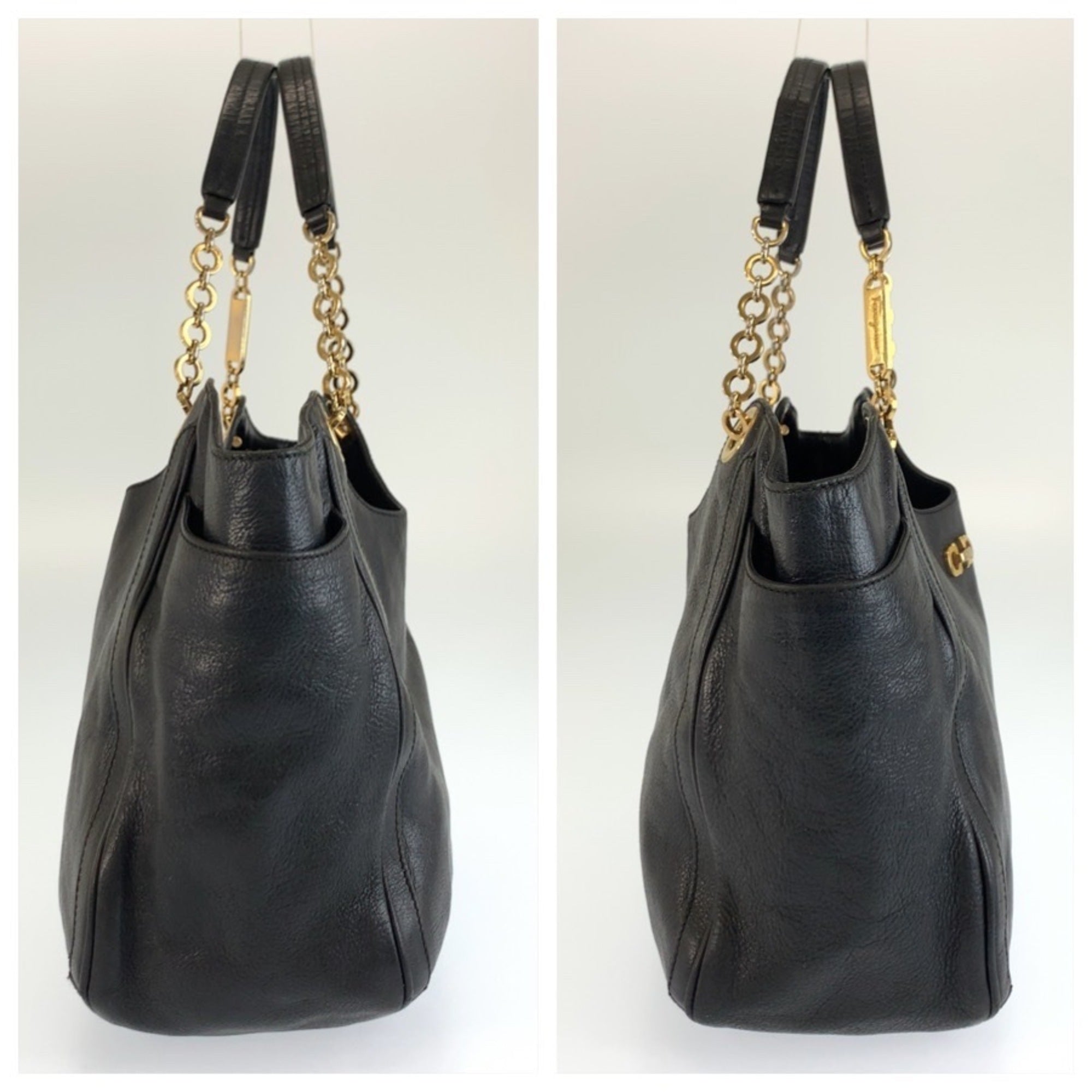 Salvatore Ferragamo Black Leather Shoulder Bag Tote Bag (Pre-Owned)