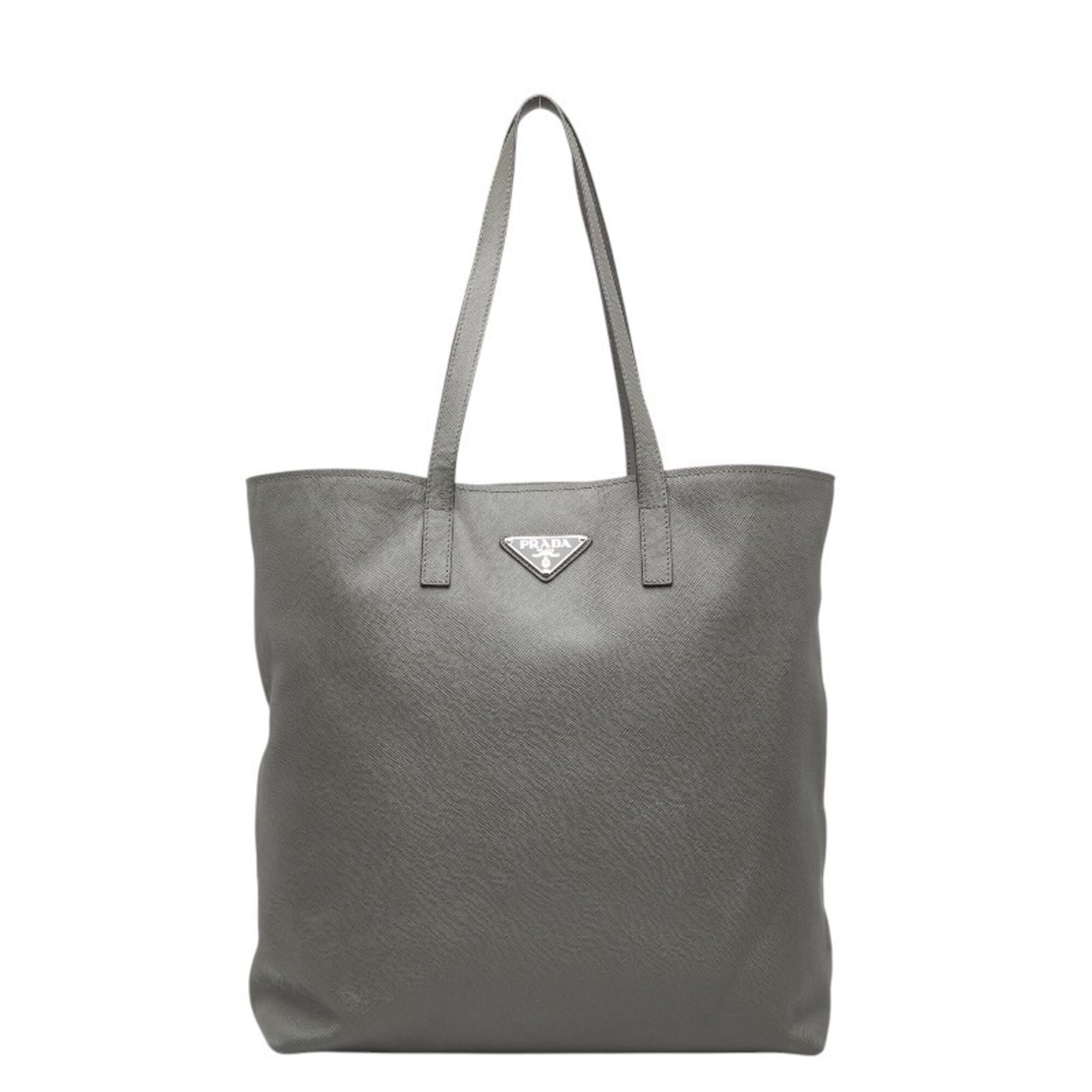Prada Gray Leather Tote Bag (Pre-Owned)