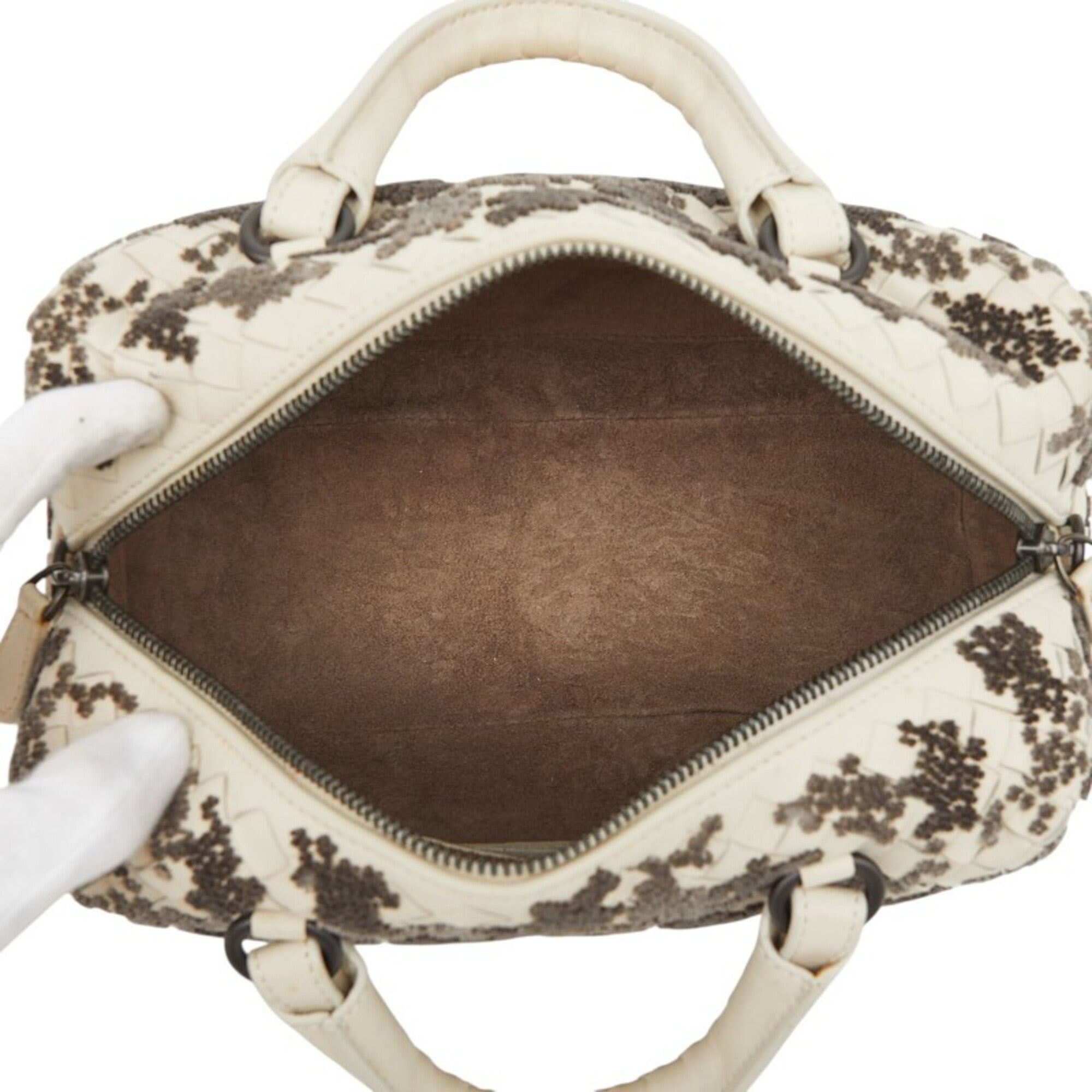 Bottega Veneta Gray White Leather Handbag Shoulder Bag (Pre-Owned)