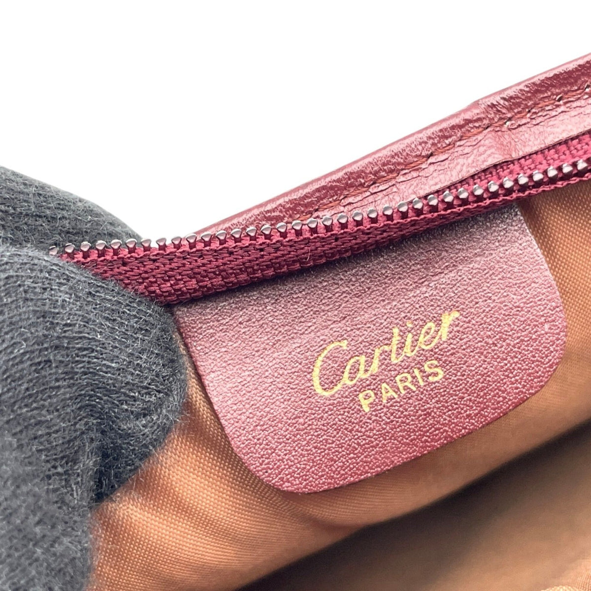 Cartier Bordeaux Gold Leather Clutch Bag Pouch (Pre-Owned)