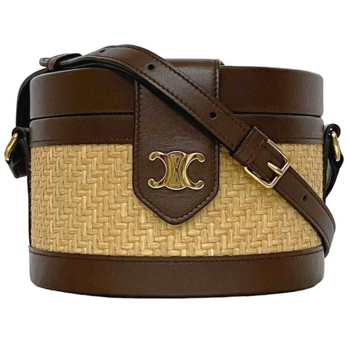 Celine Beige Brown Straw Leather Shoulder Bag (Pre-Owned)