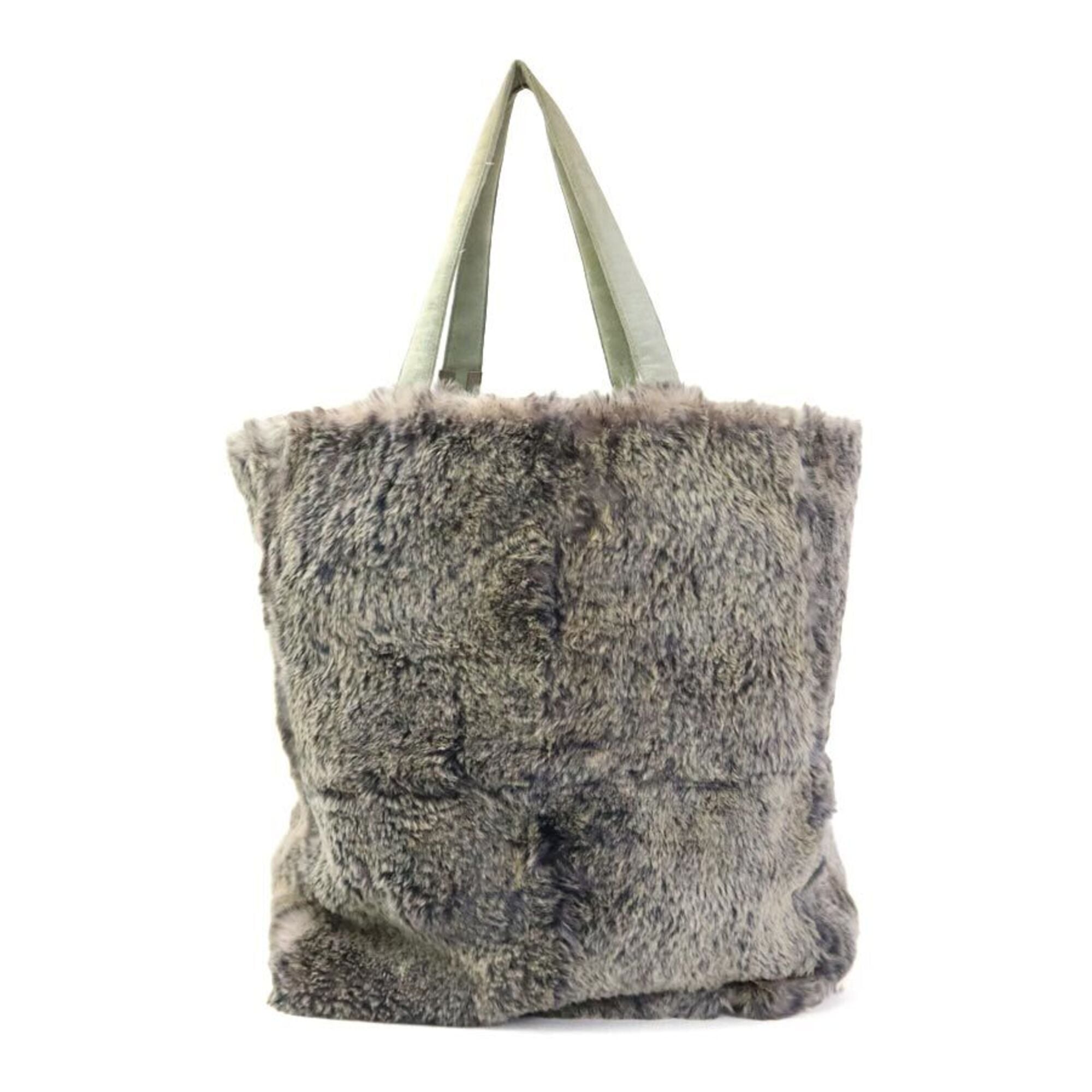 Chanel Beige Gray Fur Suede Handbag Tote Bag (Pre-Owned)