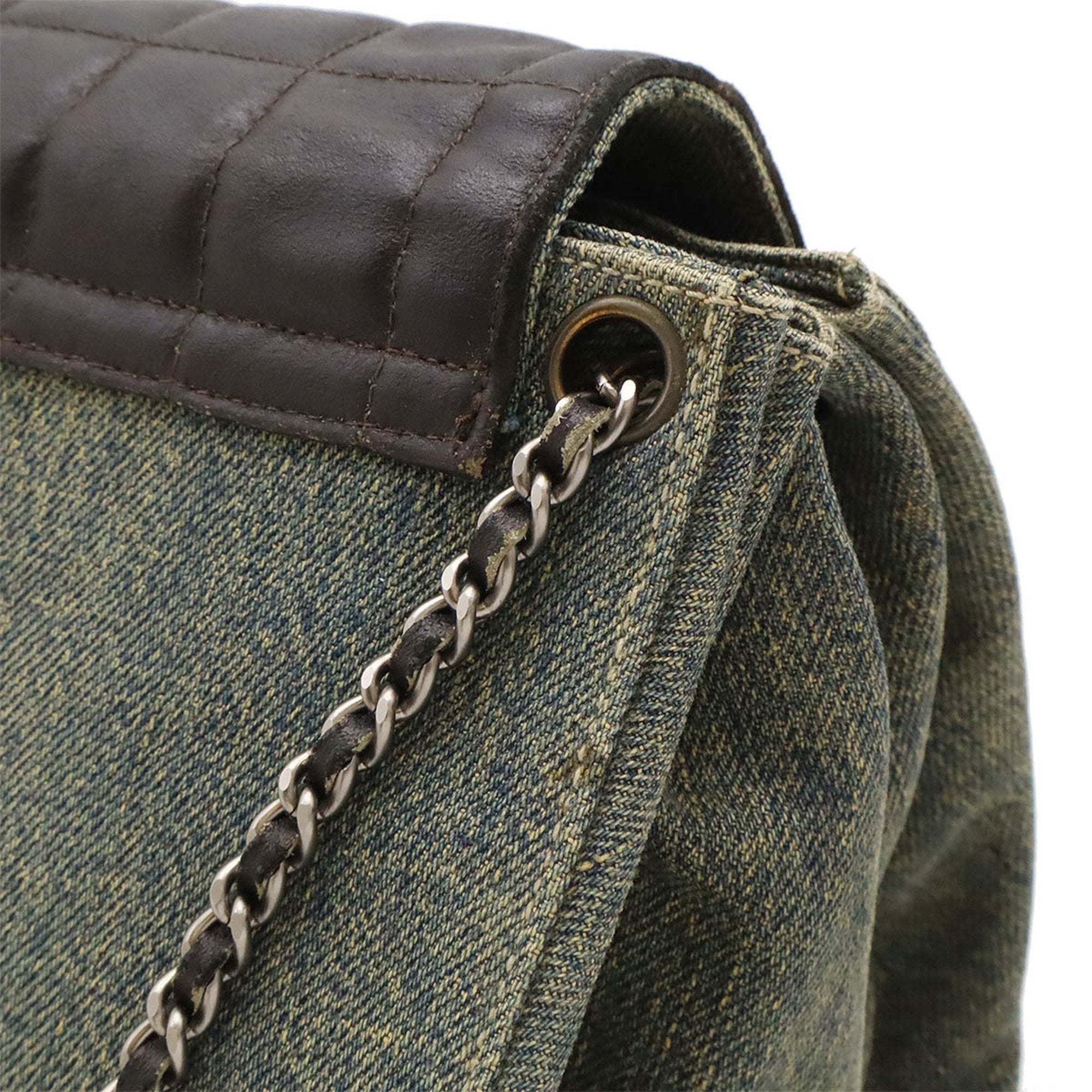 Chanel Blue Dark Brown Denim Leather Shoulder Bag (Pre-Owned)
