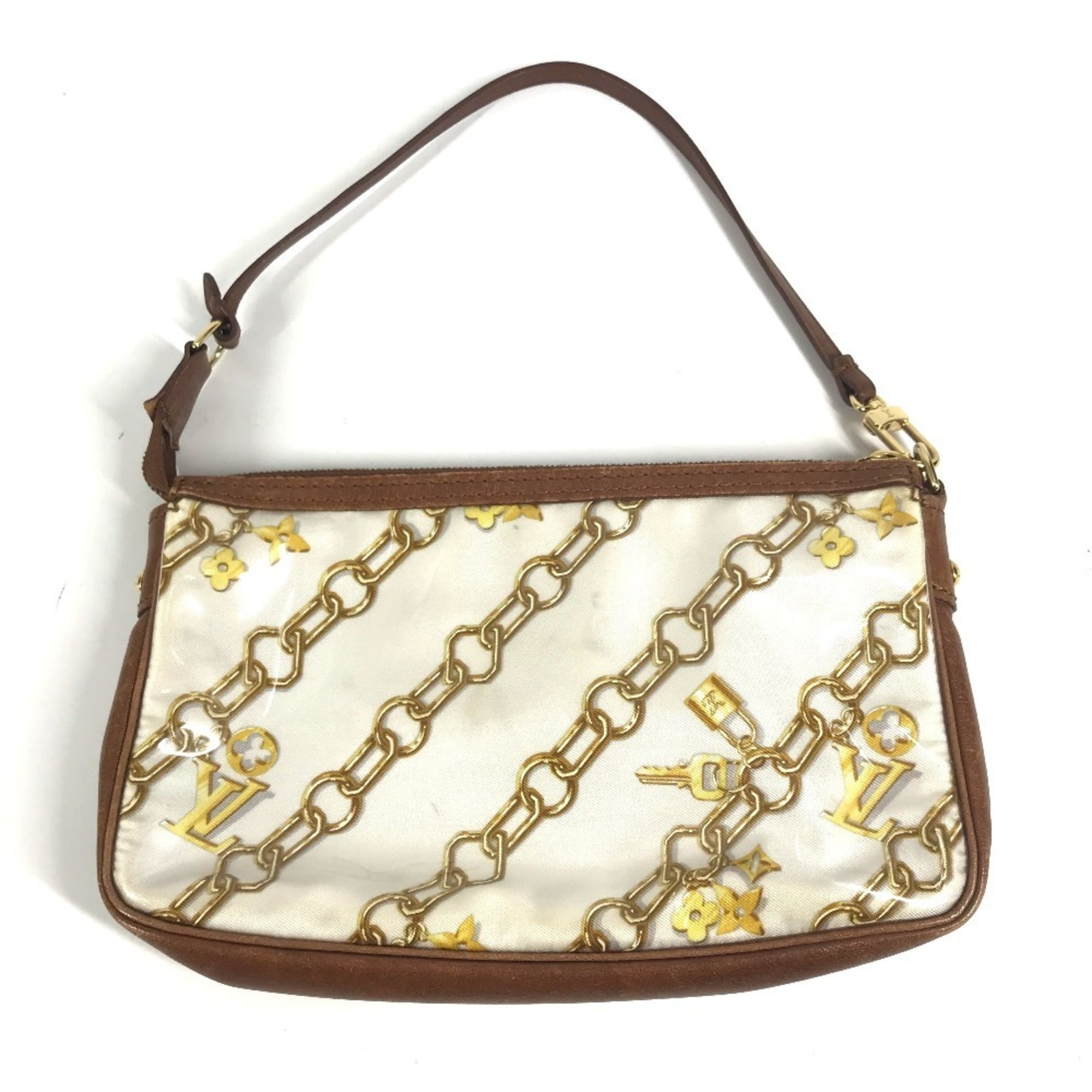 Louis Vuitton Brown White Vinyl Leather Handbag Pouch Shoulder Bag (Pre-Owned)
