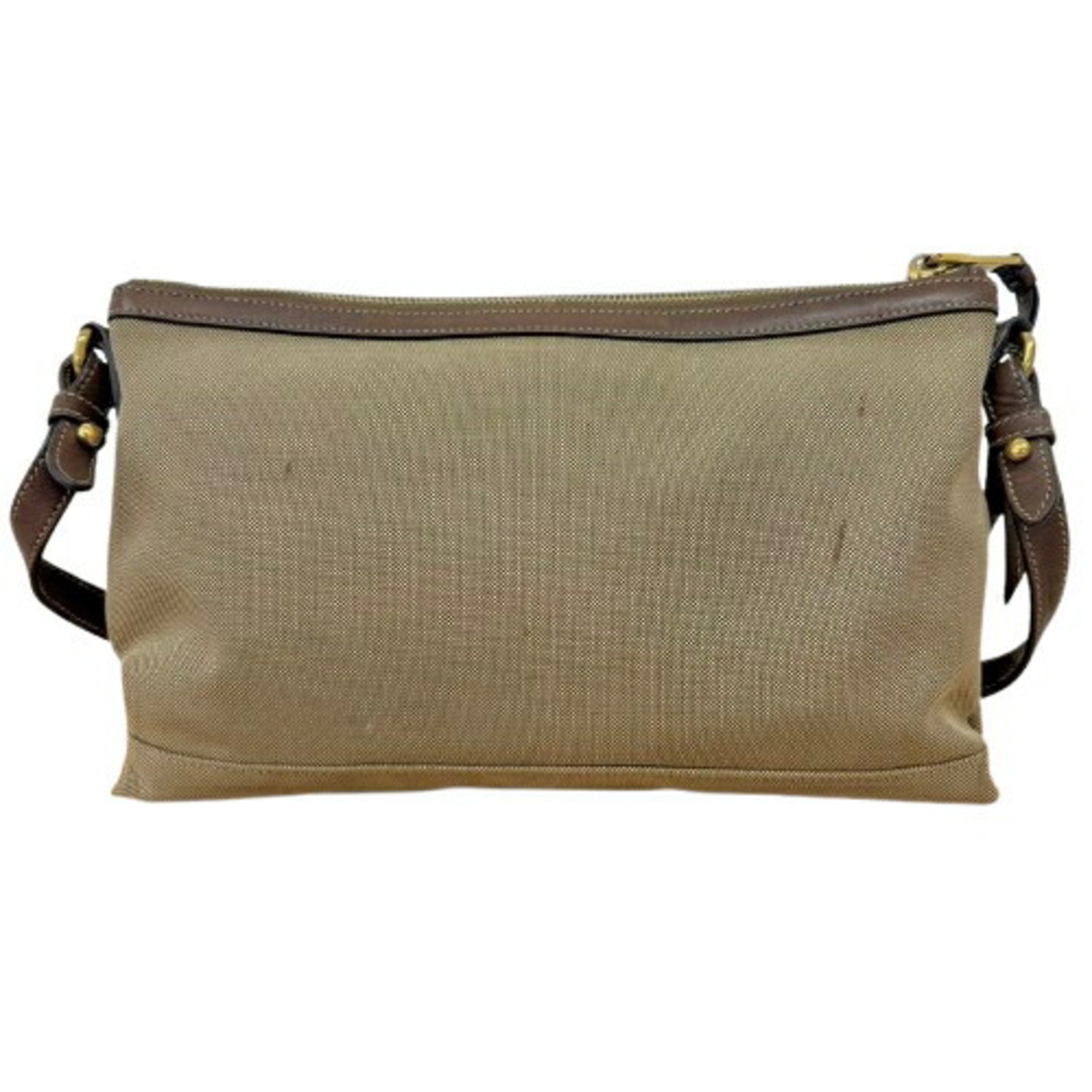 Prada Beige Brown Canvas Shoulder Bag (Pre-Owned)