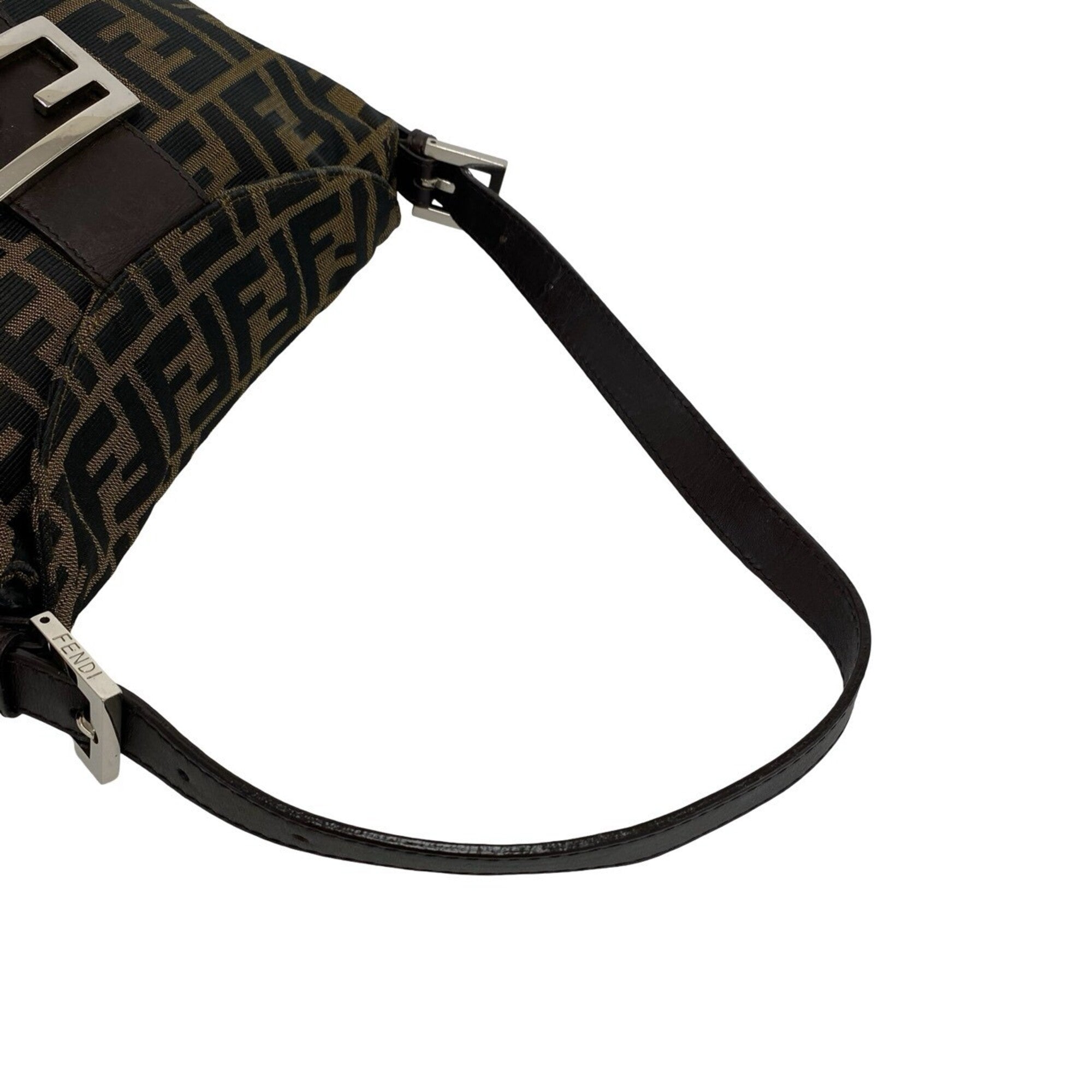 Fendi Black Brown Canvas Leather Handbag Shoulder Bag (Pre-Owned)