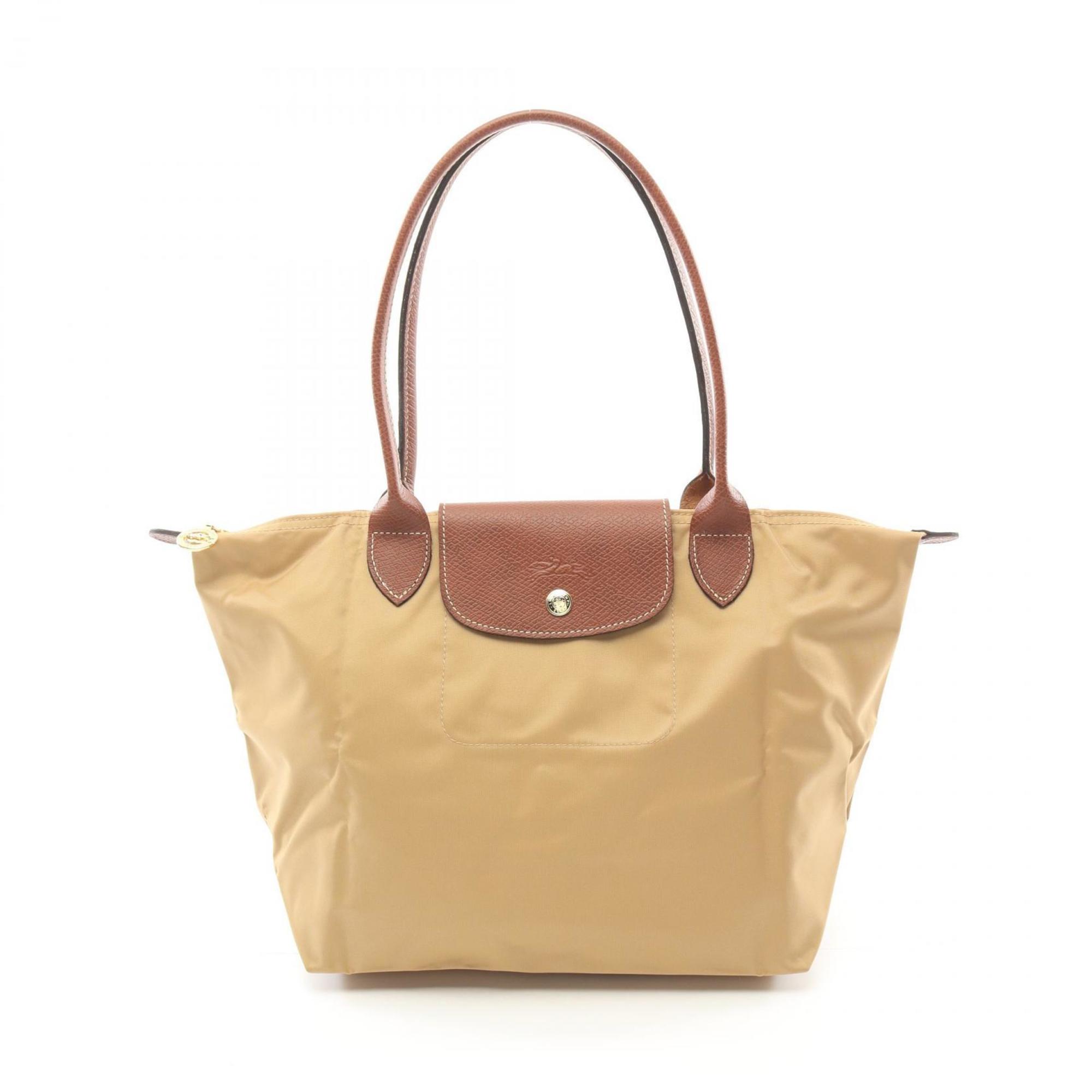 Longchamp Beige Brown Canvas Leather Tote Bag (Pre-Owned)