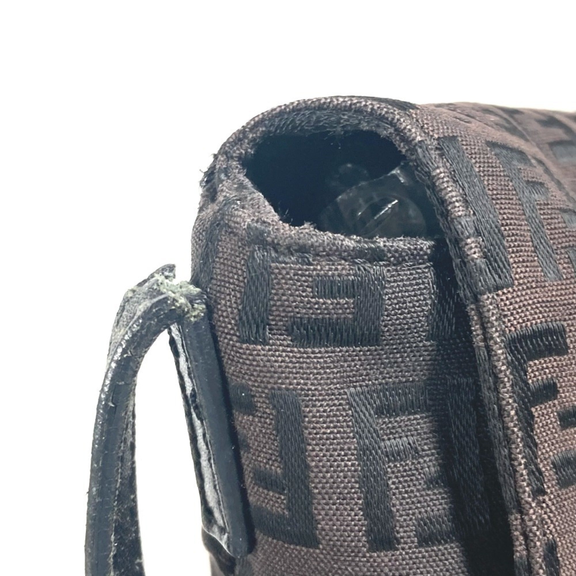 Fendi Zucchino Brown Leather Canvas Pochette Shoulder Bag (Pre-Owned)