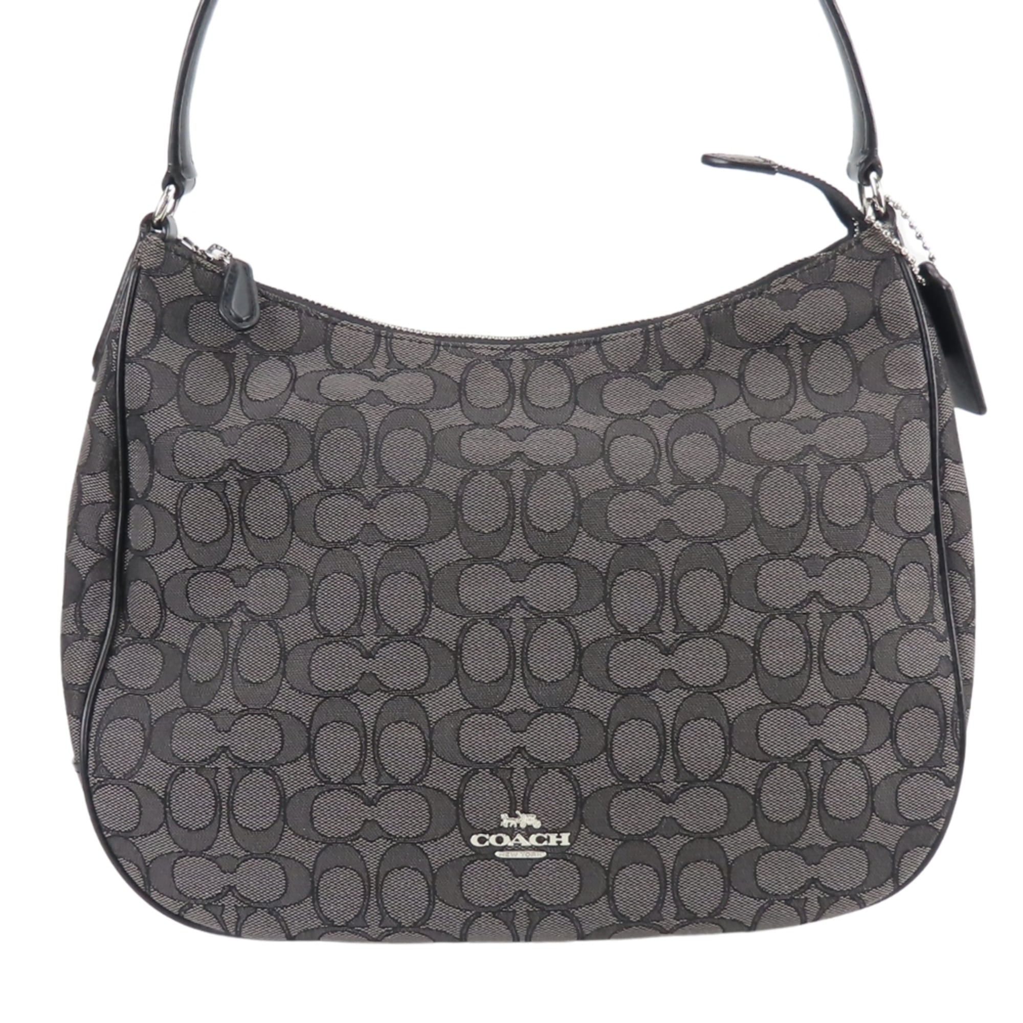 Coach Black Gray Canvas Leather Shoulder Bag (Pre-Owned)